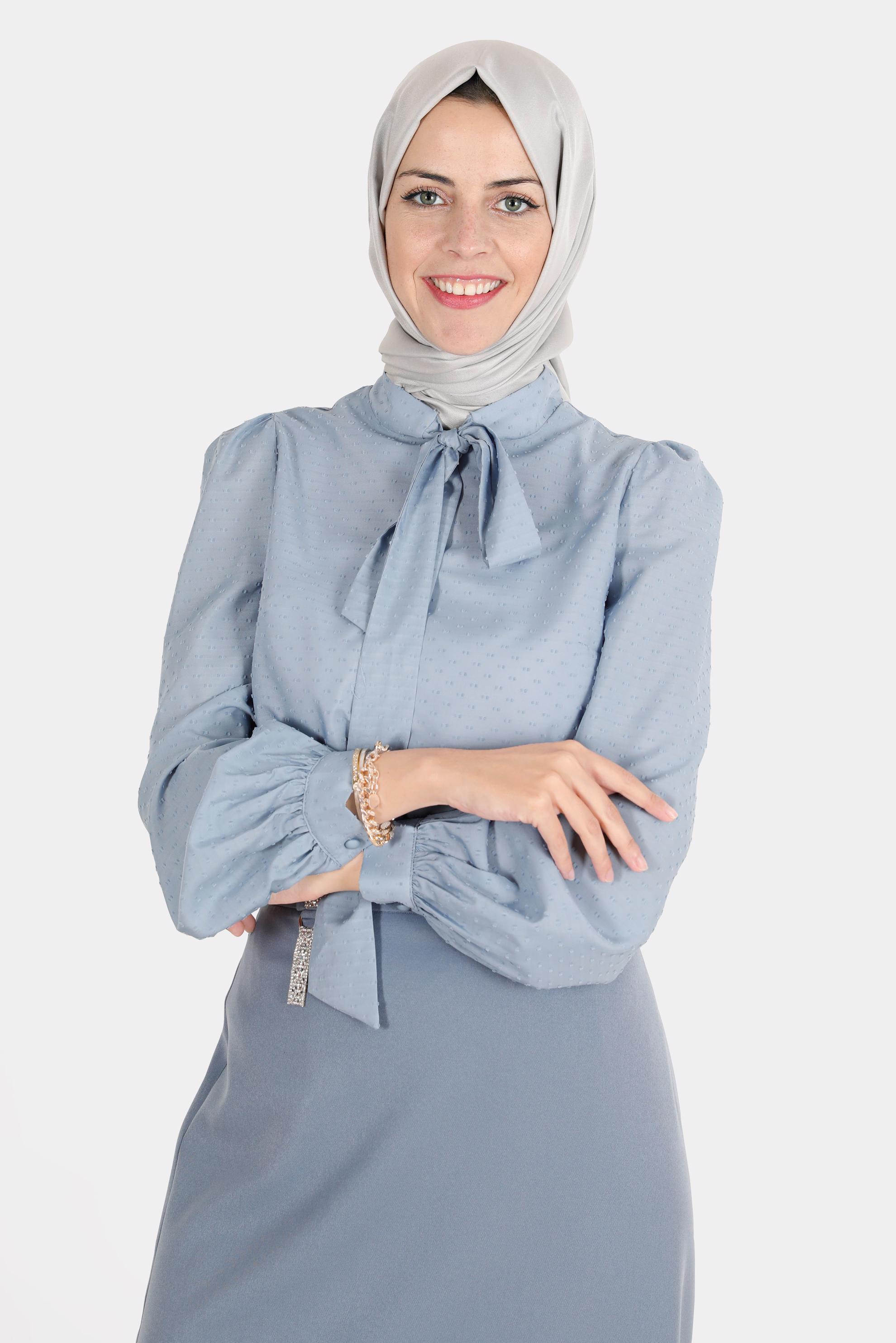 Hijab clothing BLUE TIED COLLAR PATTERNED BLOUSE 42925 