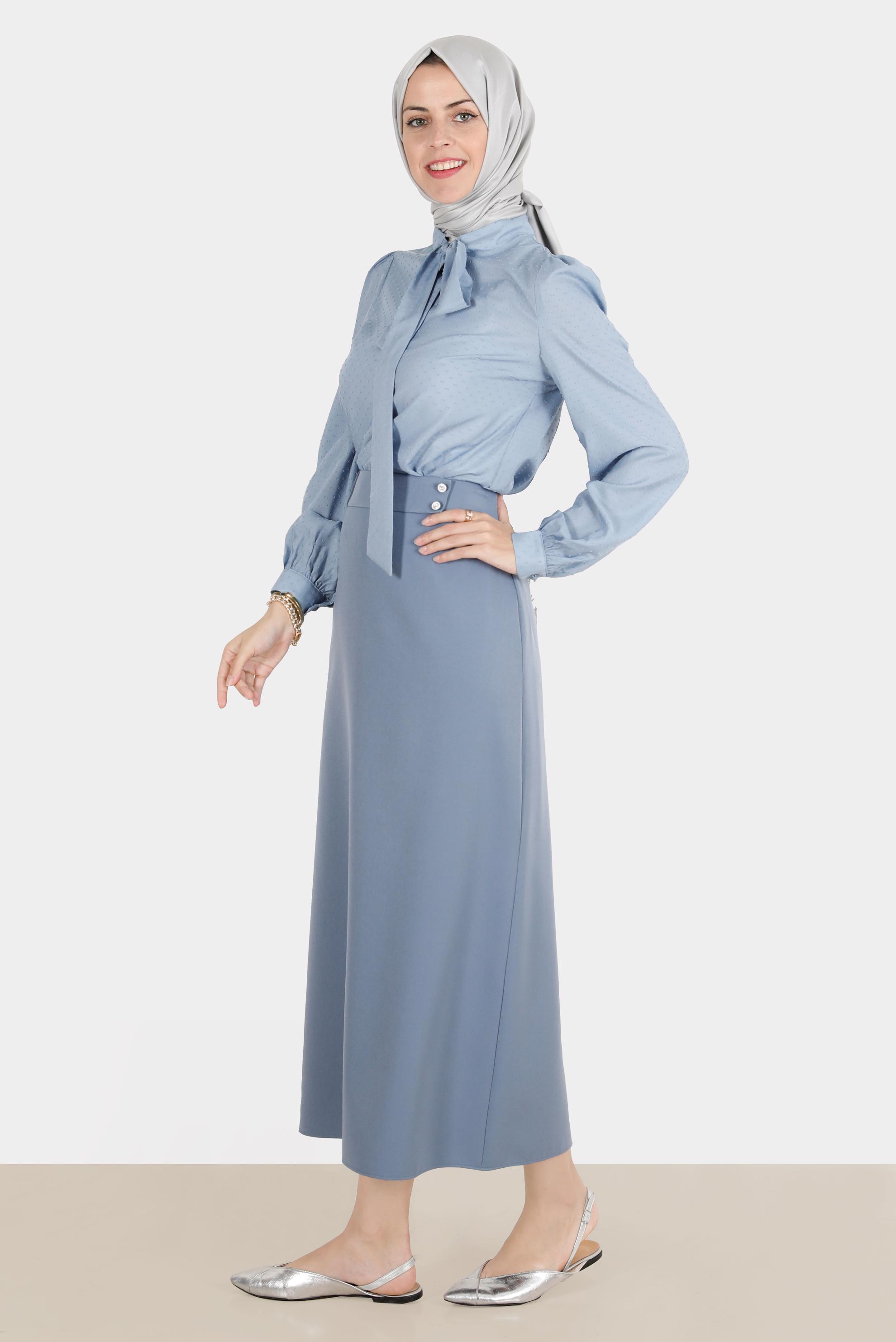 Hijab clothing BLUE TIED COLLAR PATTERNED BLOUSE 42925 