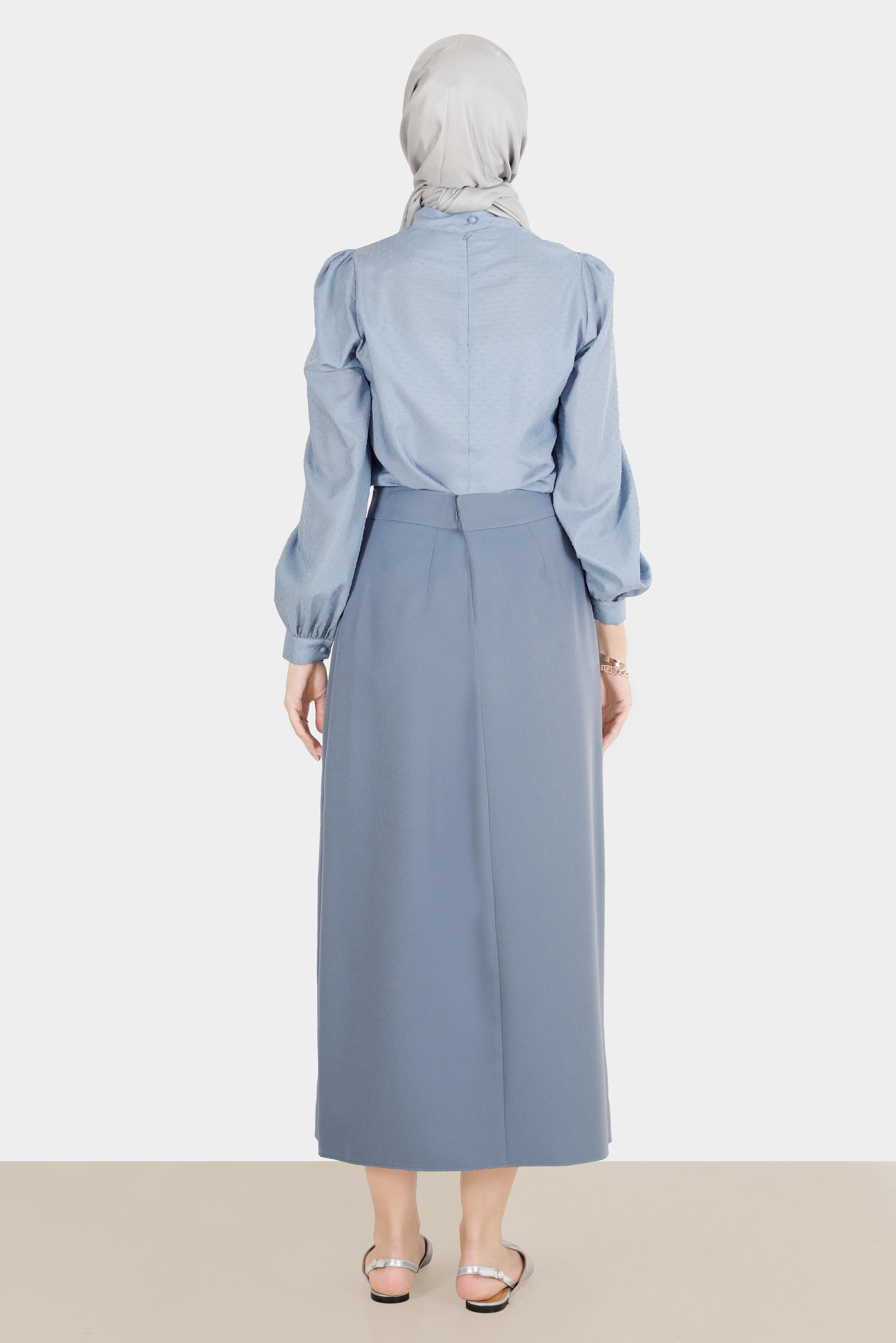 Hijab clothing BLUE TIED COLLAR PATTERNED BLOUSE 42925 
