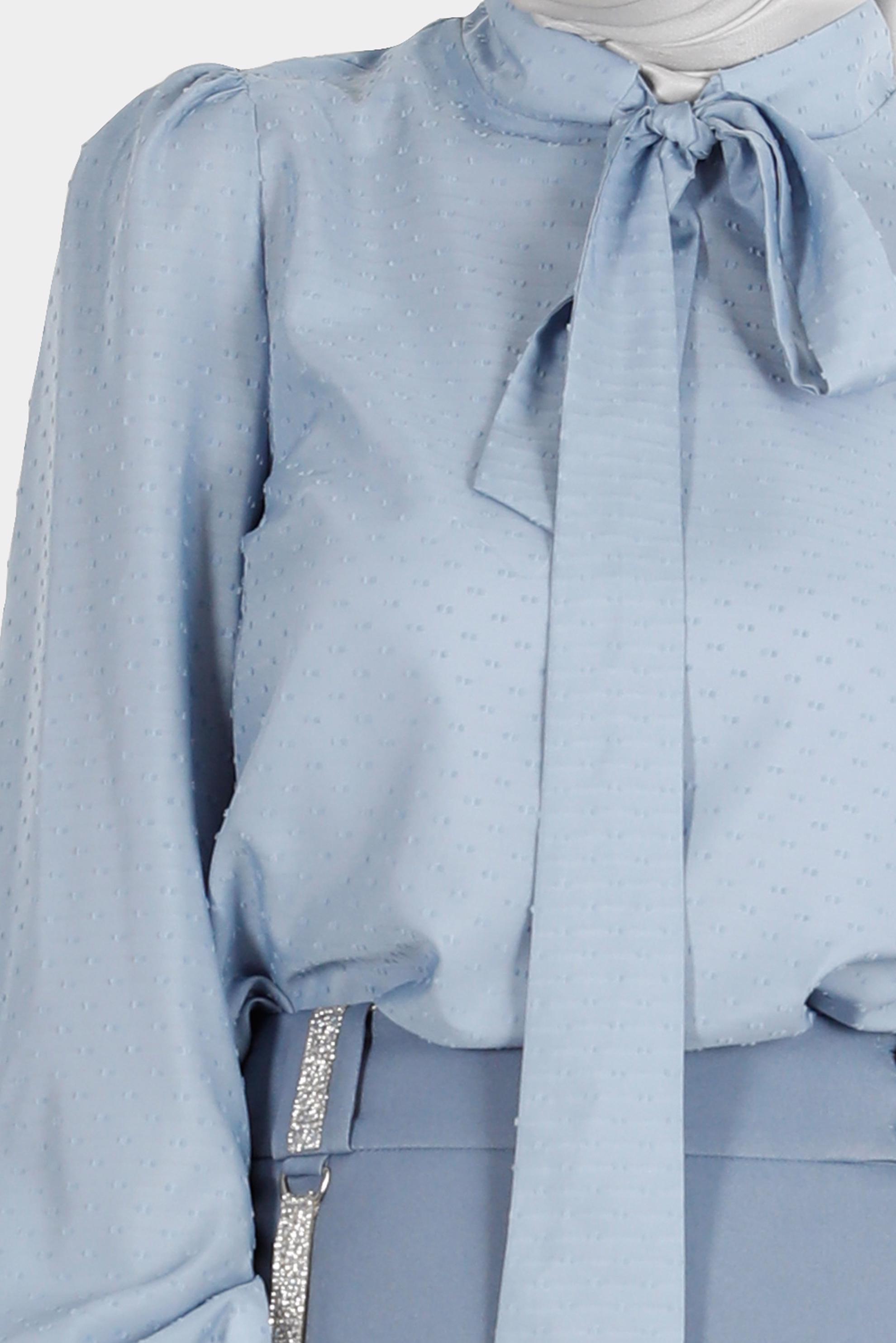 Hijab clothing BLUE TIED COLLAR PATTERNED BLOUSE 42925 