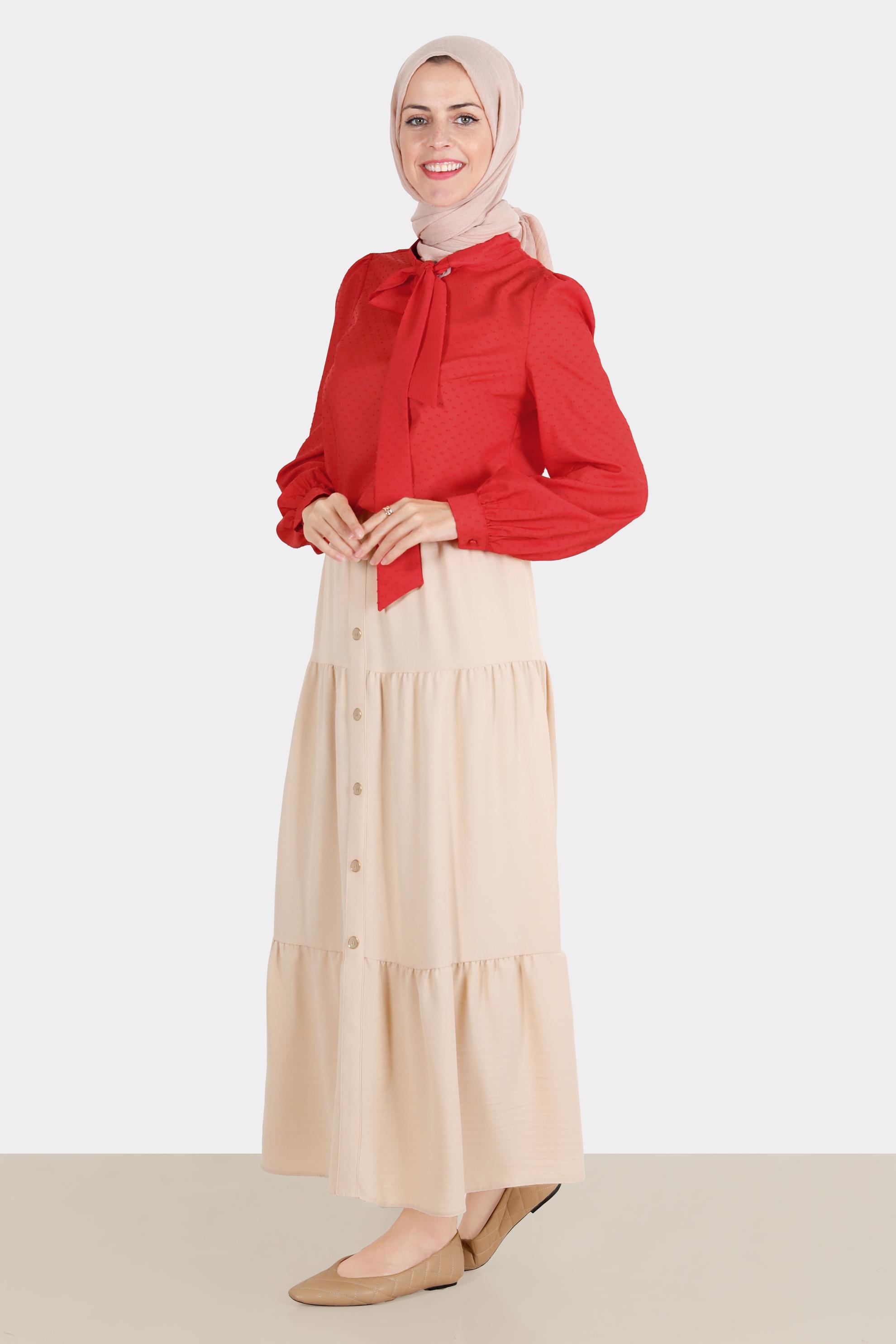 Hijab clothing RED TIED COLLAR PATTERNED BLOUSE 42925 