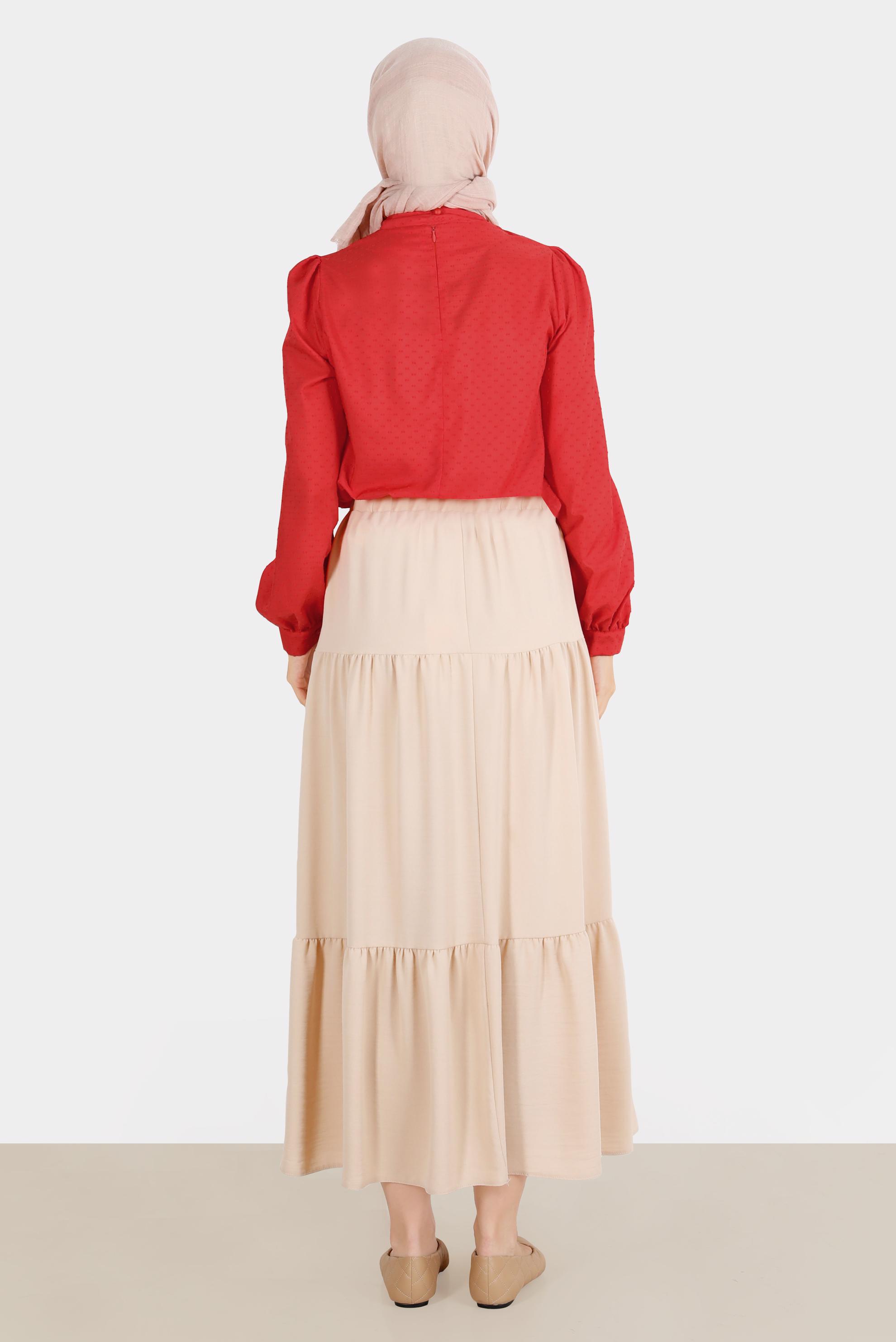 Hijab clothing RED TIED COLLAR PATTERNED BLOUSE 42925 