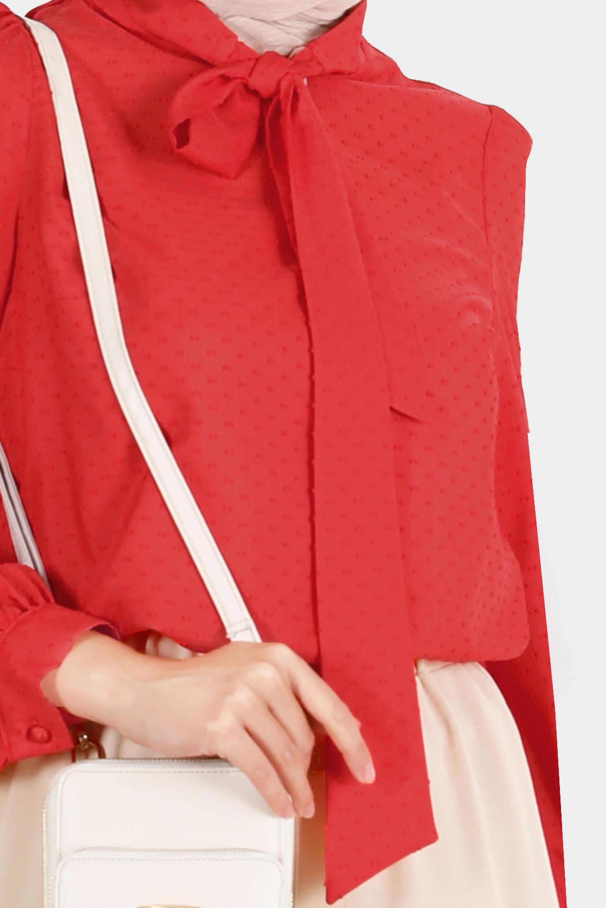 Hijab clothing RED TIED COLLAR PATTERNED BLOUSE 42925 