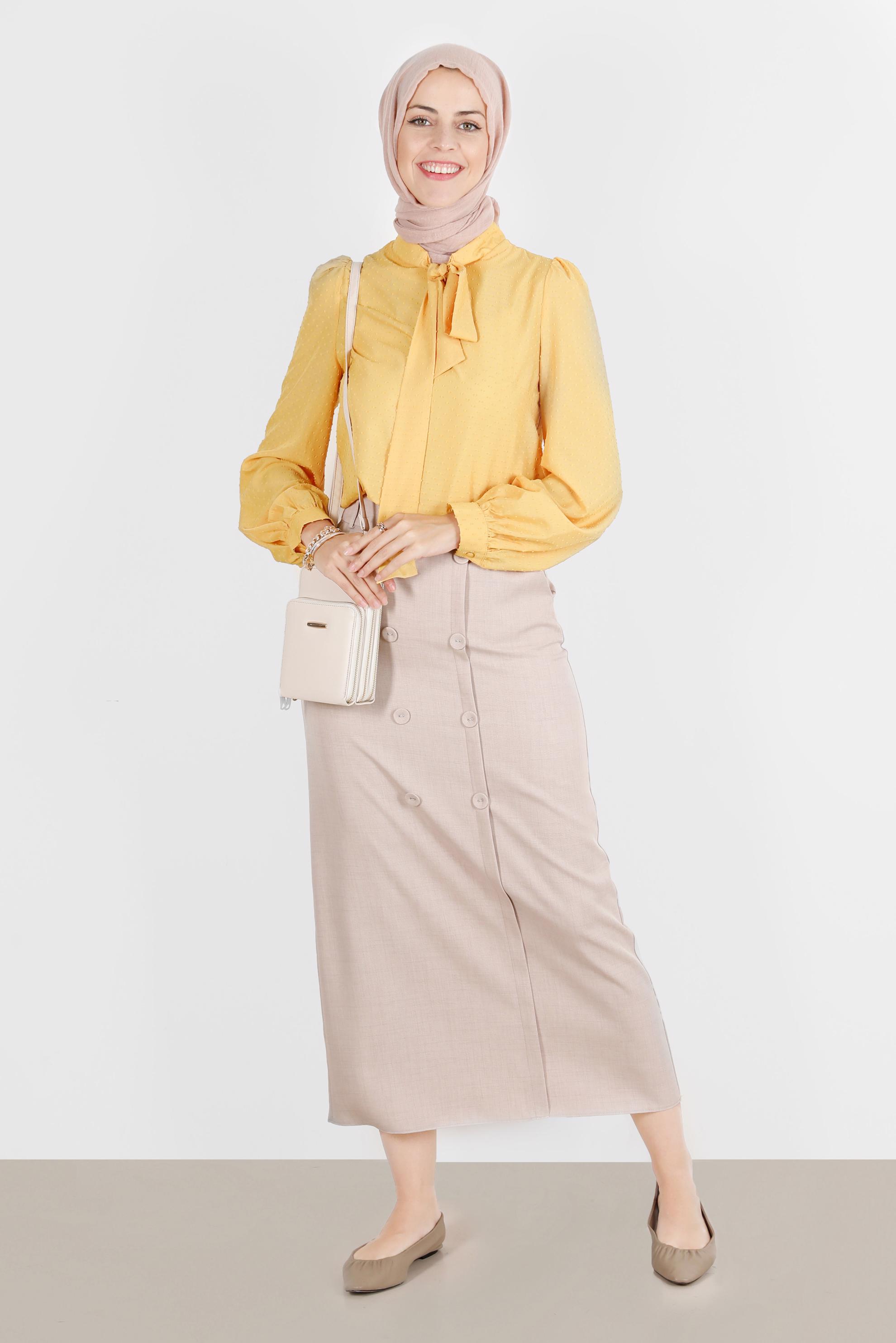 Vêtements hijab JAUNE BLOUSE À MOTIFS COL NOUÉ 42925