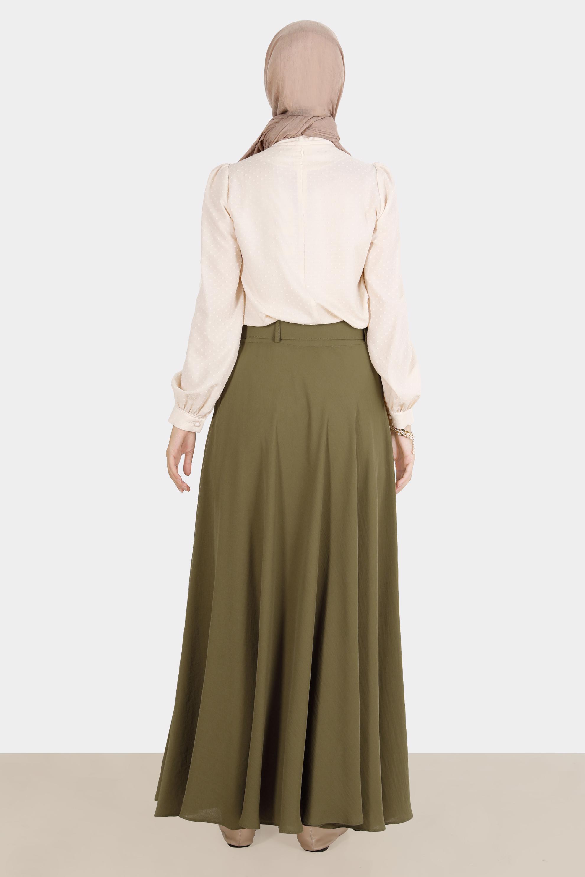 Hijab clothing BEIGE TIED COLLAR PATTERNED BLOUSE 42925 