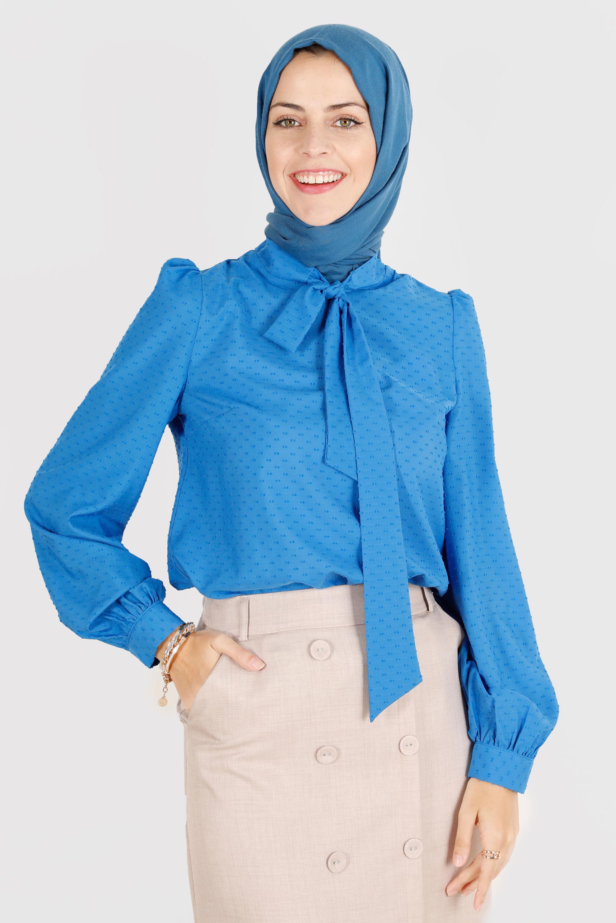 Vêtements hijab BLEU MARINE BLOUSE À MOTIFS COL NOUÉ 42925