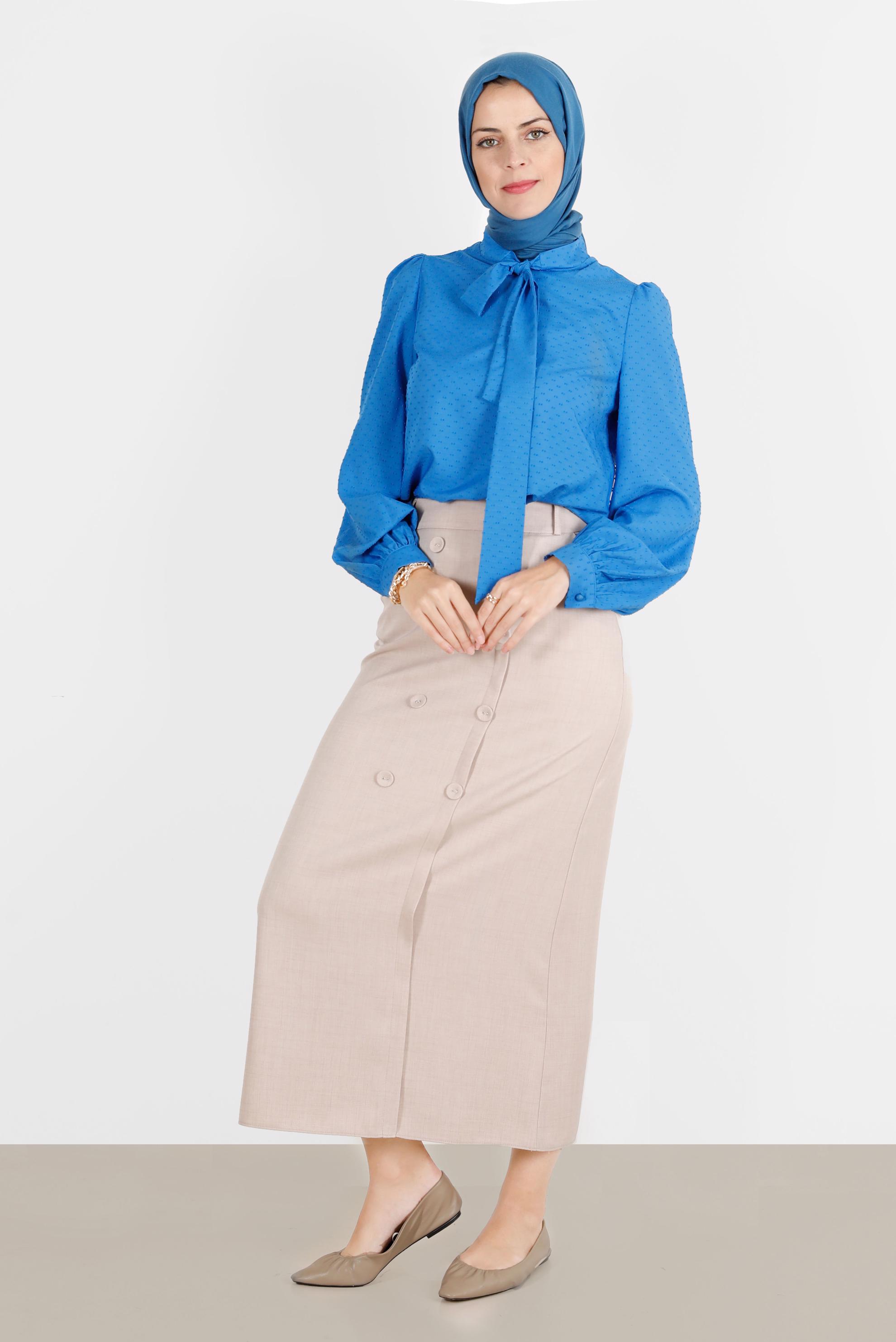 Vêtements hijab BLEU MARINE BLOUSE À MOTIFS COL NOUÉ 42925