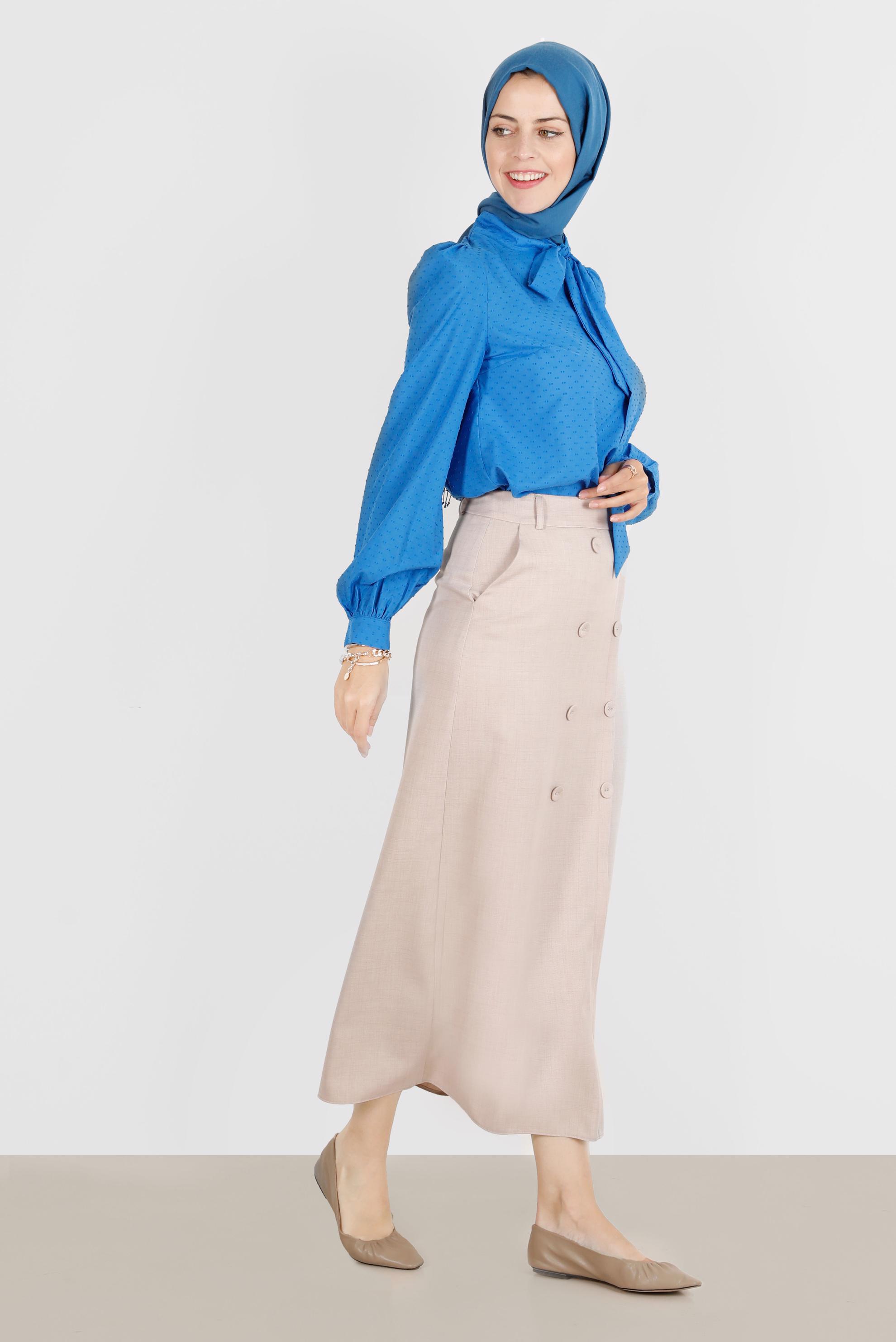 Vêtements hijab BLEU MARINE BLOUSE À MOTIFS COL NOUÉ 42925