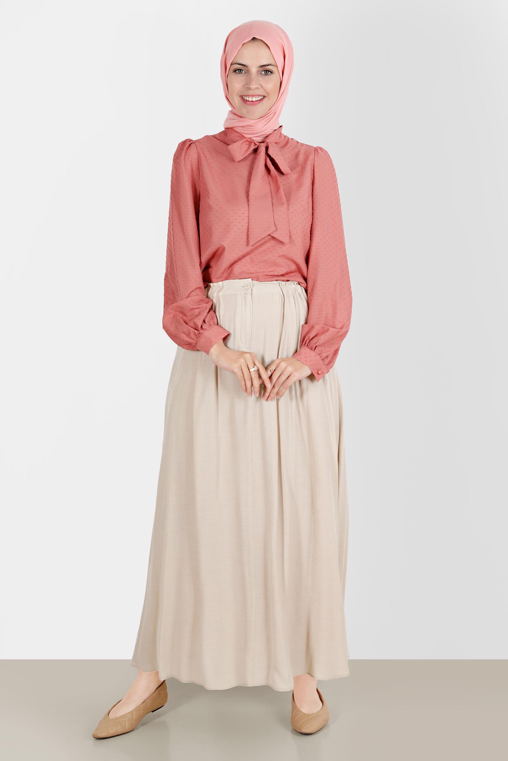 Hijab clothing PINK TIED COLLAR PATTERNED BLOUSE 42925 