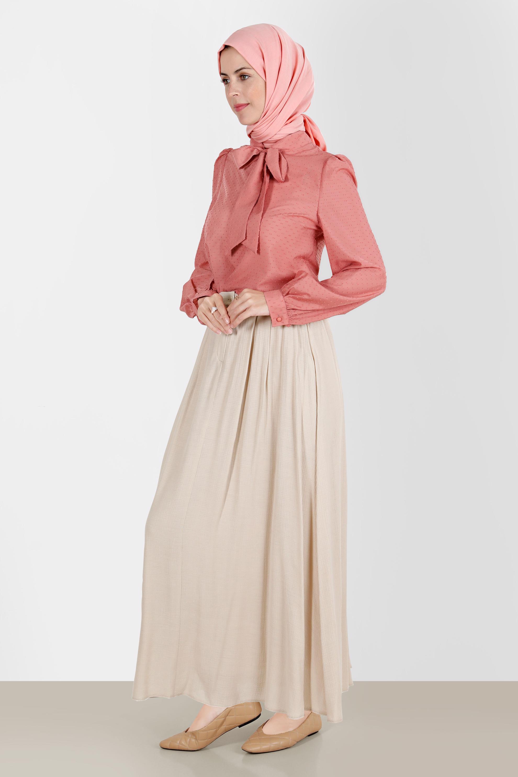 Hijab clothing PINK TIED COLLAR PATTERNED BLOUSE 42925 