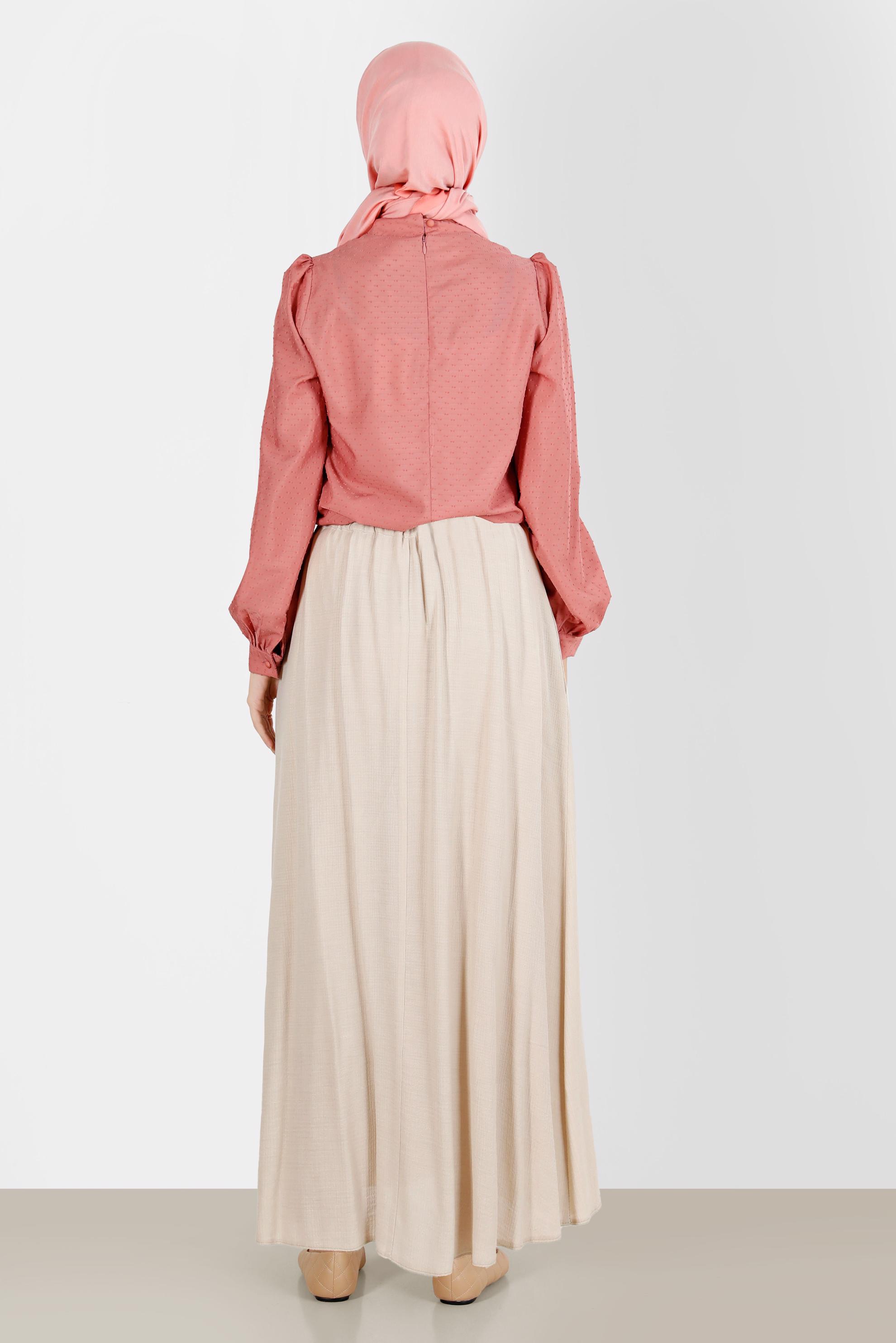 Hijab clothing PINK TIED COLLAR PATTERNED BLOUSE 42925 