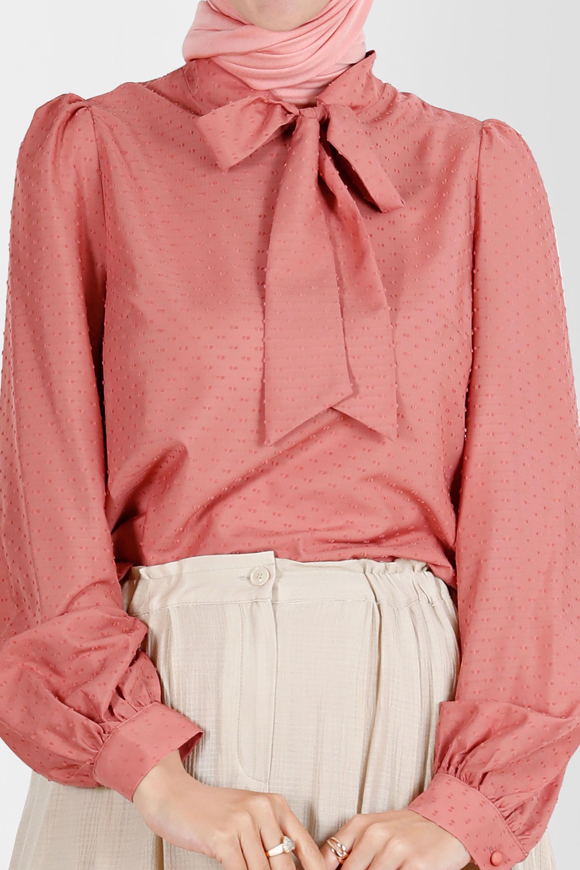 Hijab clothing PINK TIED COLLAR PATTERNED BLOUSE 42925 