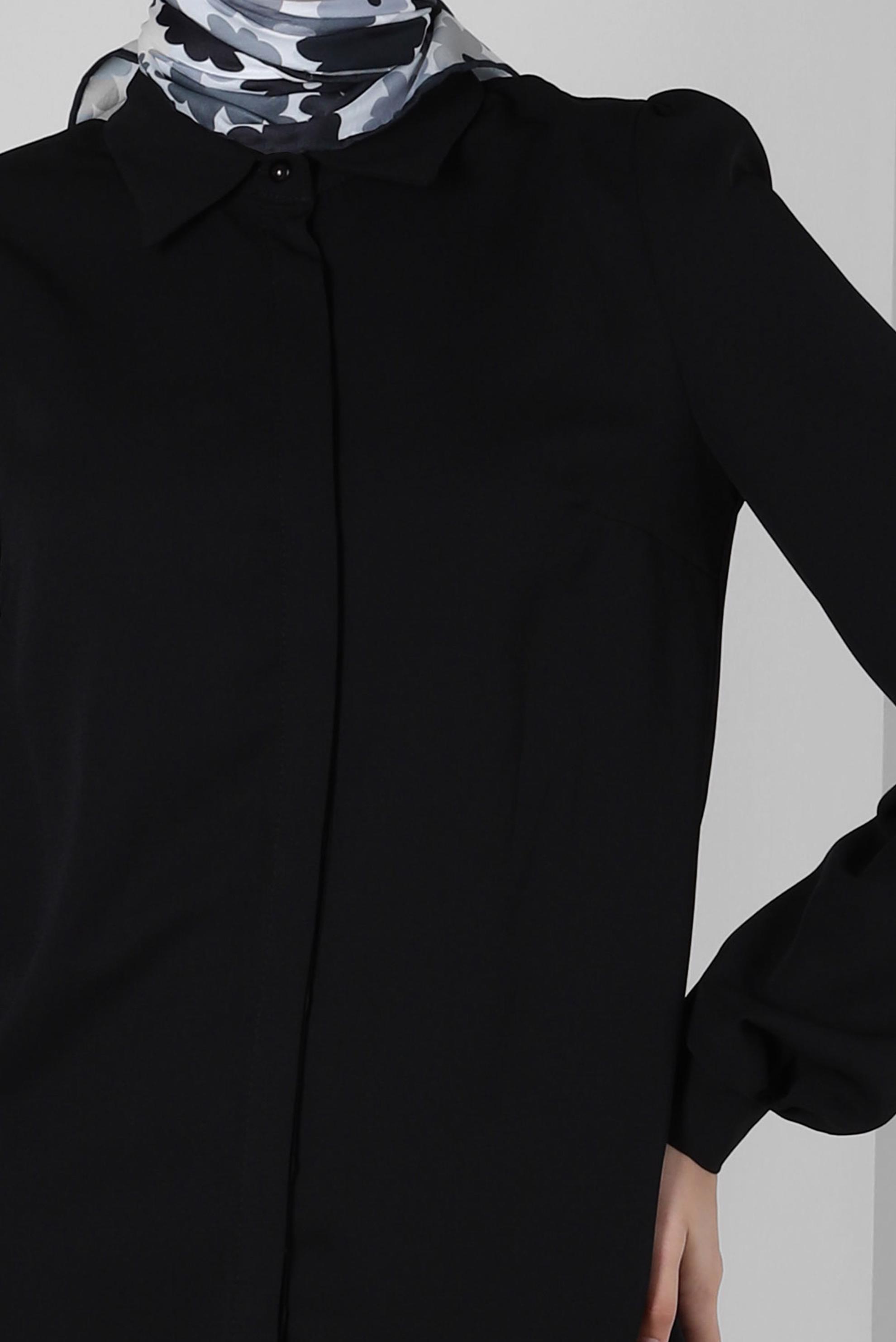 Tesettür giyim SİYAH GİZLİ DÜĞMELİ BLUZ 42926 