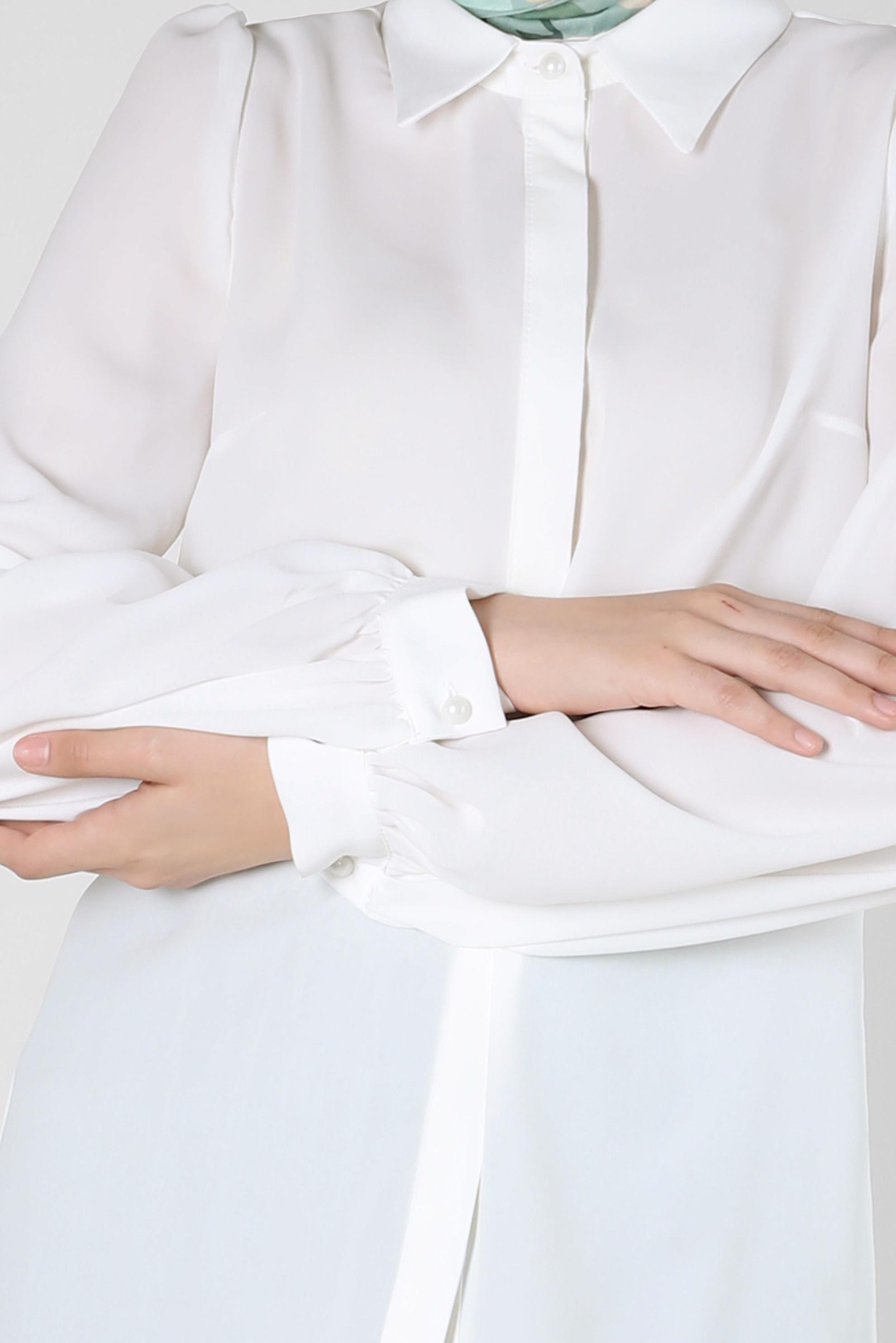 Tesettür giyim BEYAZ GİZLİ DÜĞMELİ BLUZ 42926 