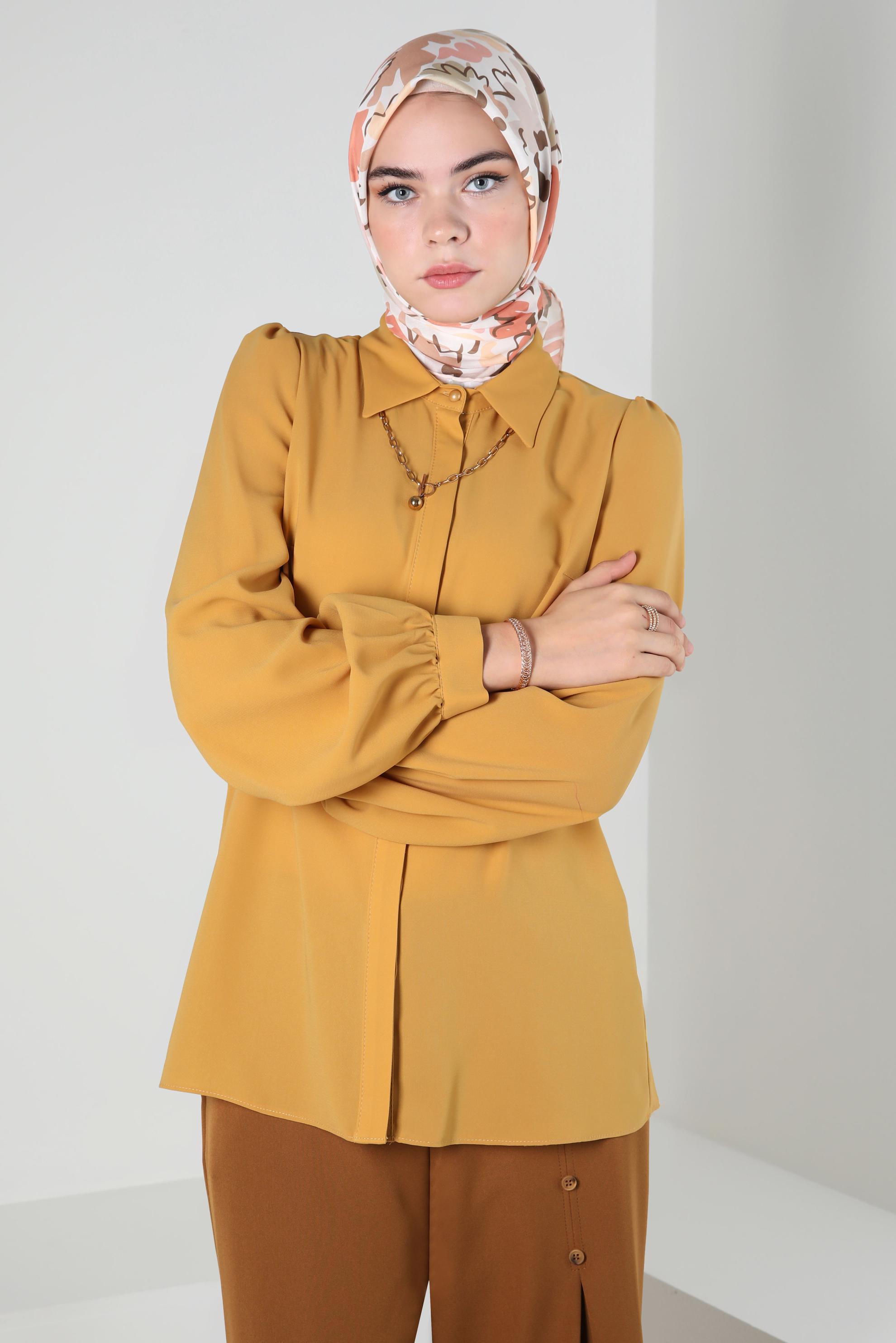 Tesettür giyim SARI GİZLİ DÜĞMELİ BLUZ 42926 