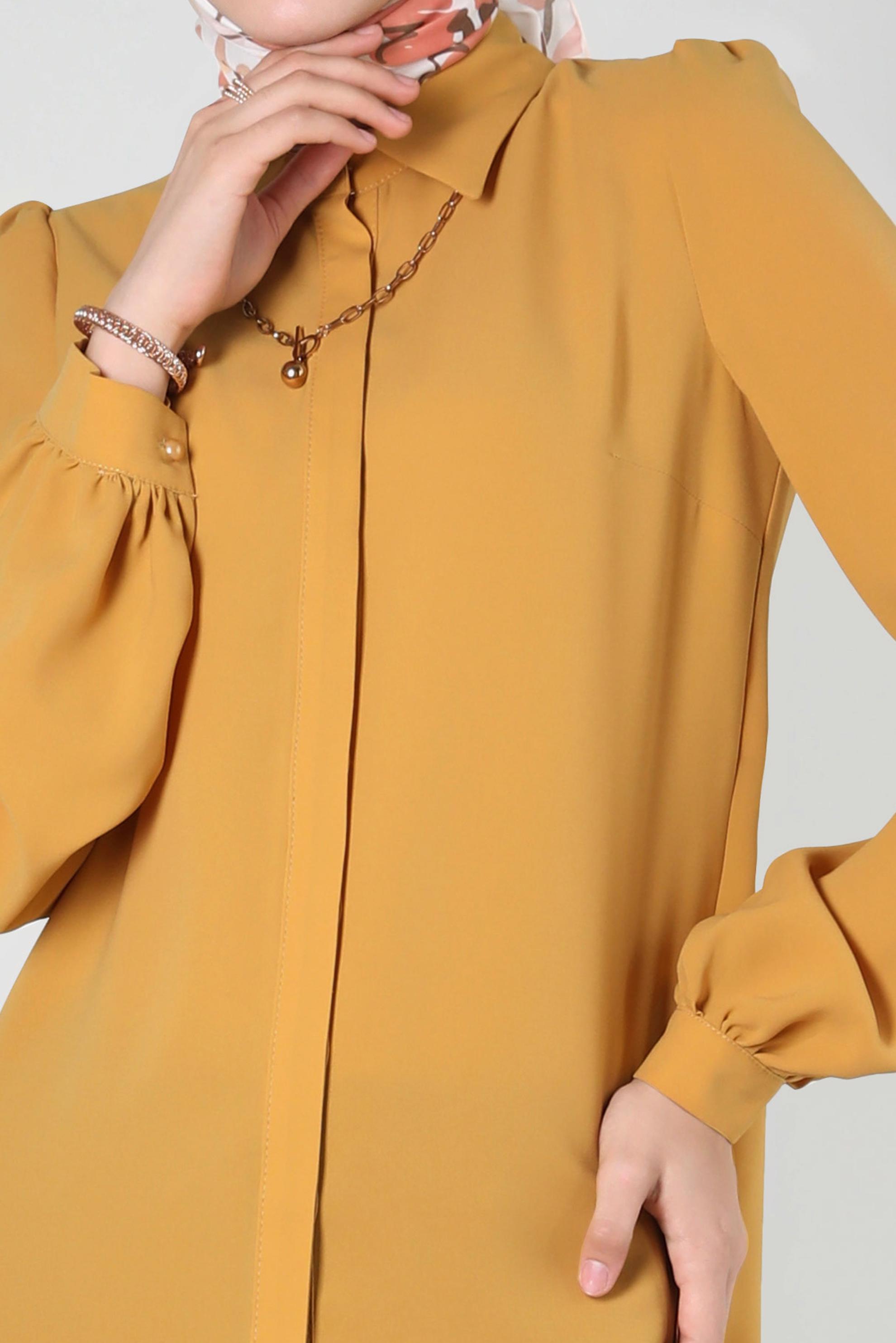 Tesettür giyim SARI GİZLİ DÜĞMELİ BLUZ 42926 