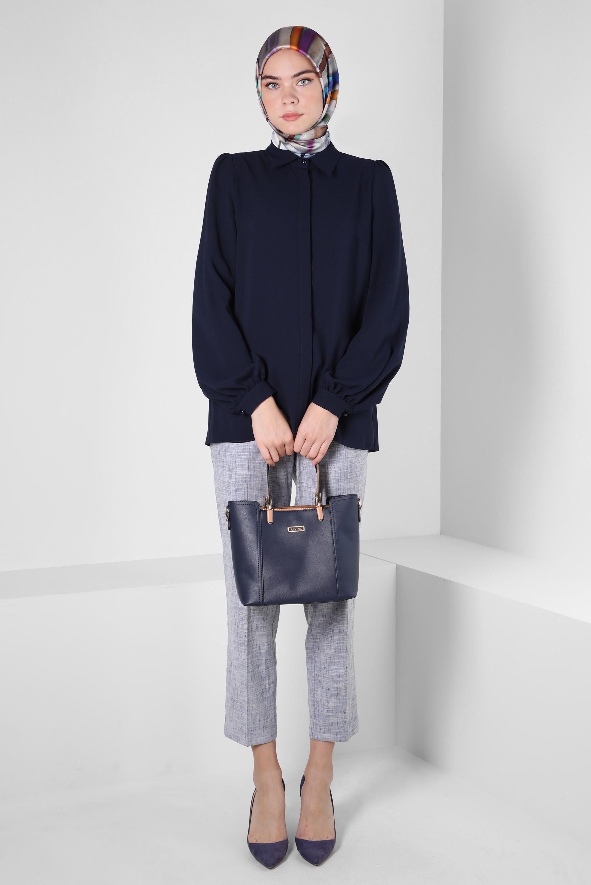 Tesettür giyim LACİVERT GİZLİ DÜĞMELİ BLUZ 42926 