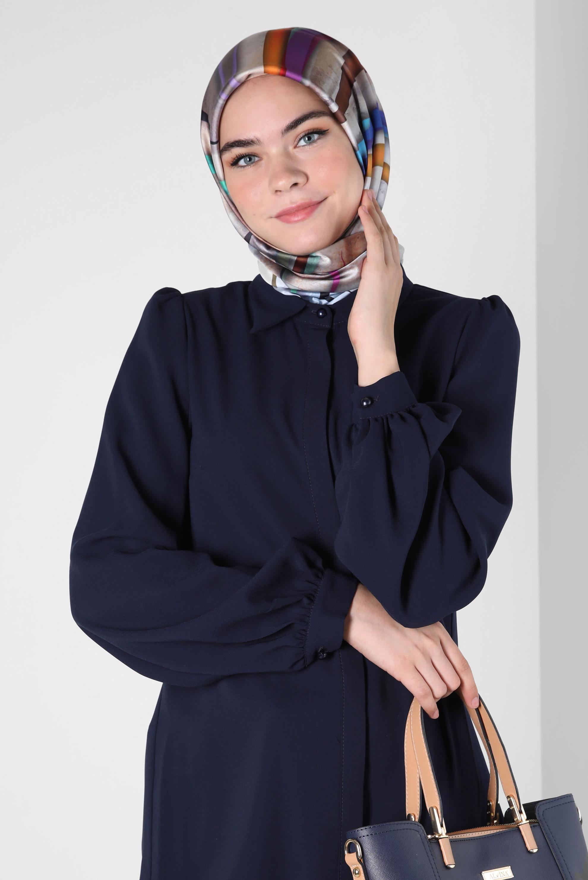 Tesettür giyim LACİVERT GİZLİ DÜĞMELİ BLUZ 42926 