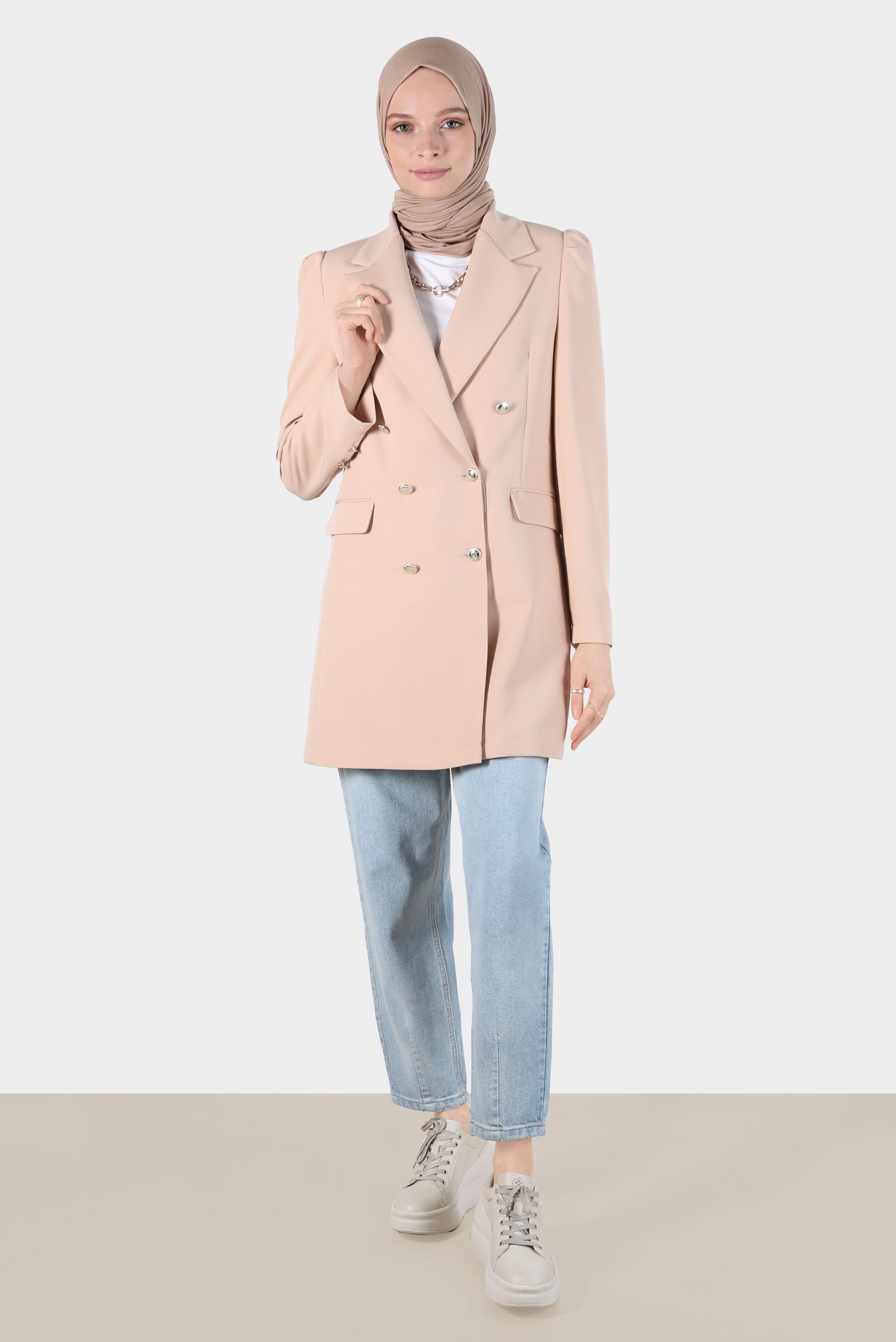 Tesettür giyim BEJ KRUVAZE YAKA CEKET 42769 