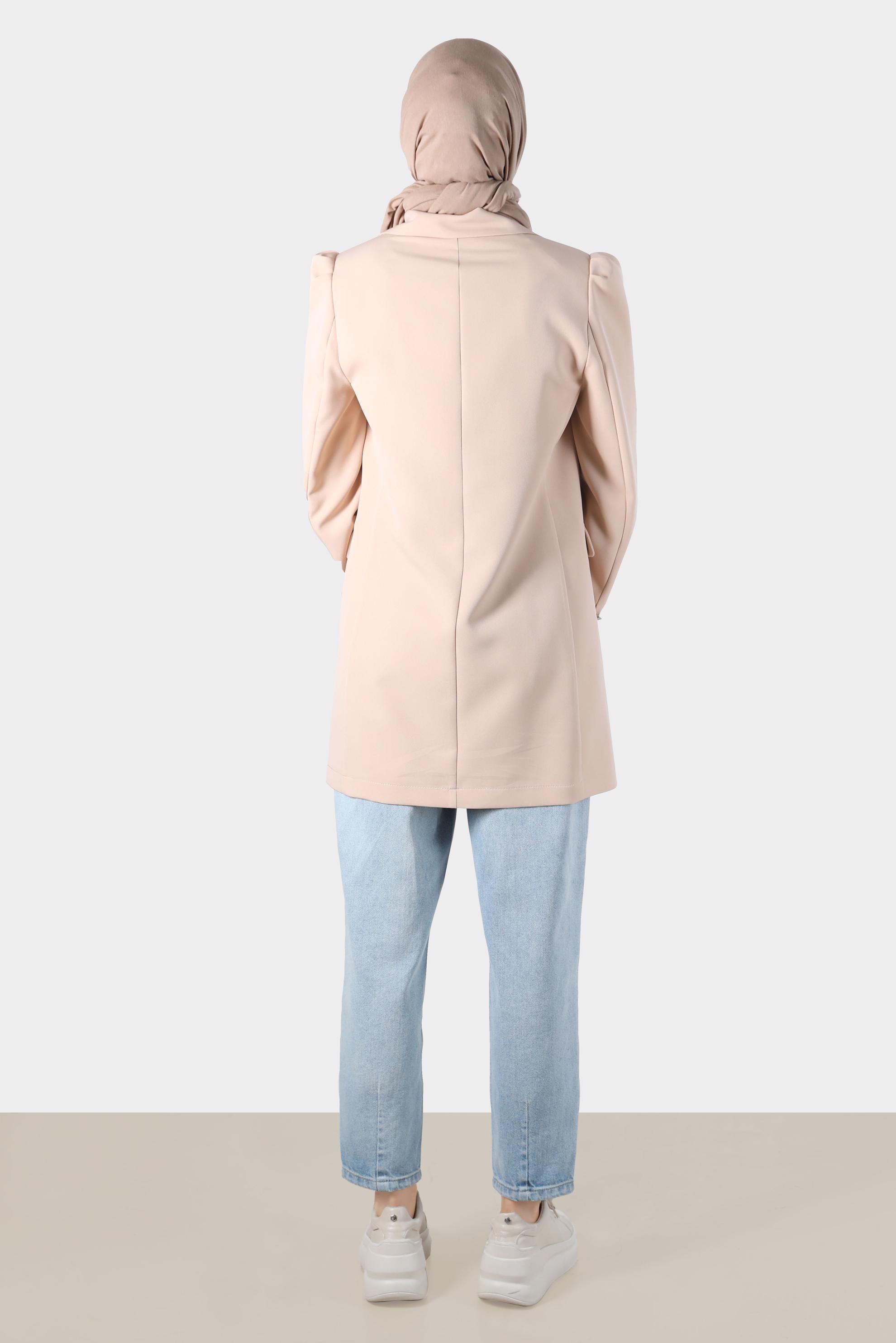 Tesettür giyim BEJ KRUVAZE YAKA CEKET 42769 