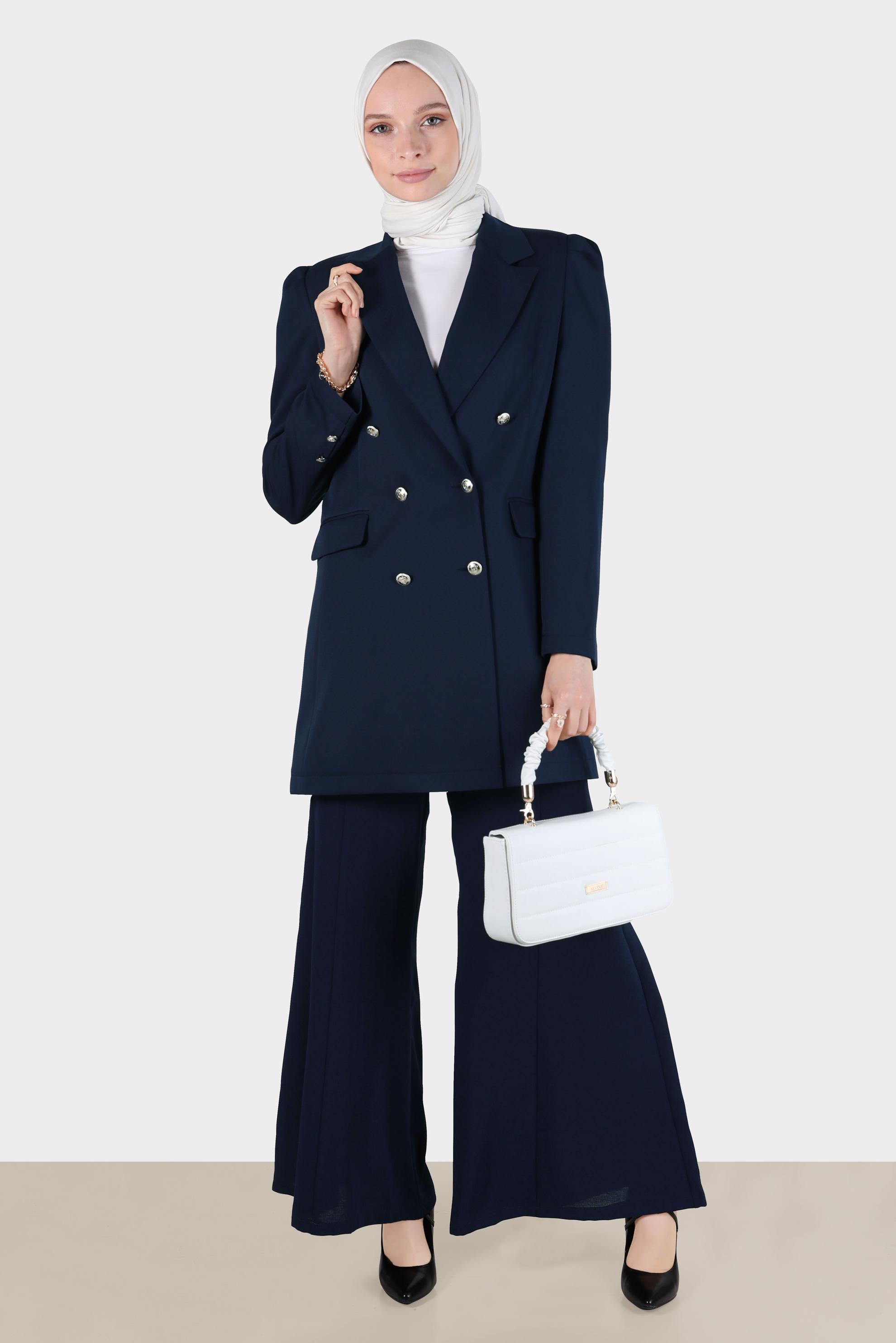 Tesettür giyim LACİVERT KRUVAZE YAKA CEKET 42769 