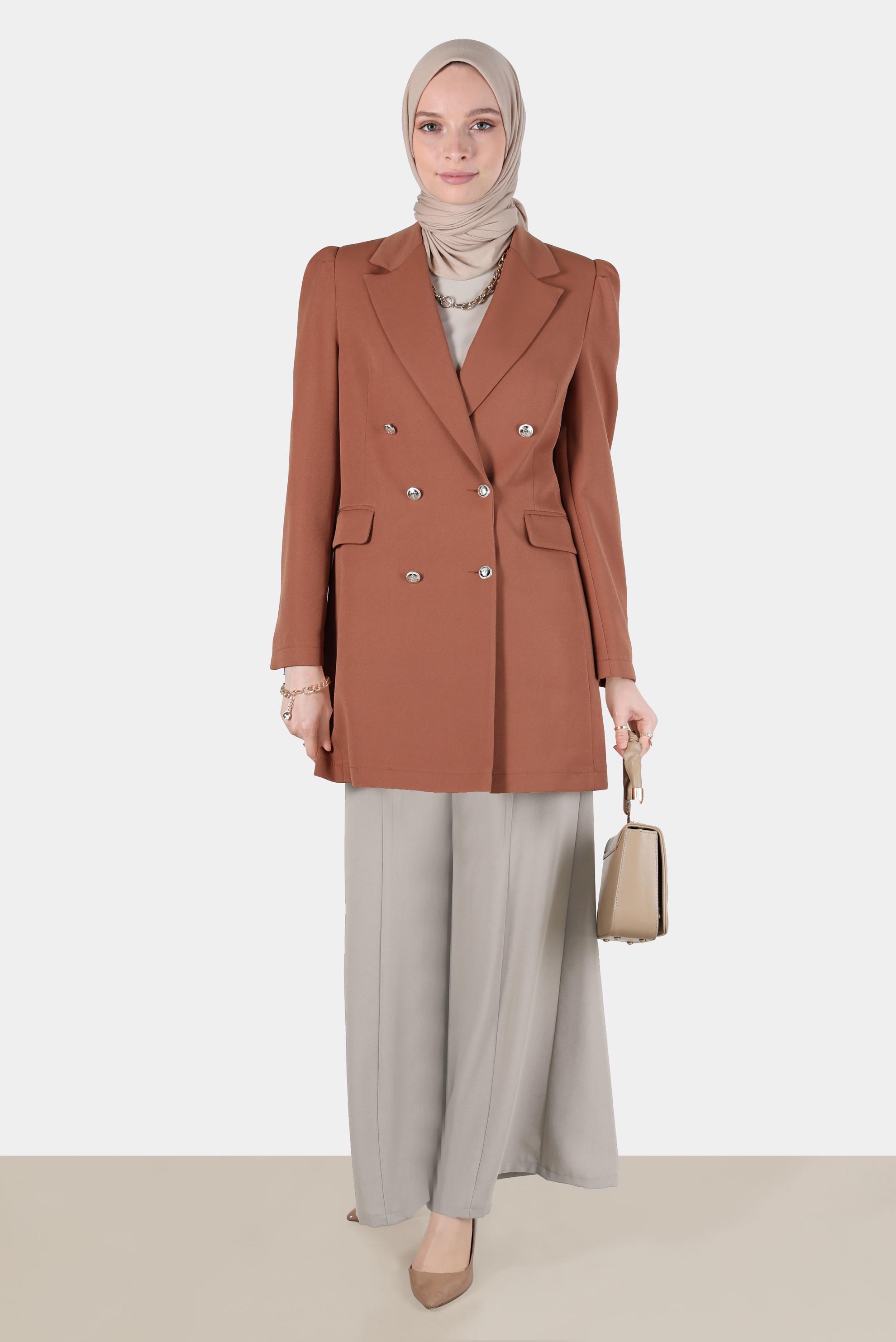 Tesettür giyim TABA KRUVAZE YAKA CEKET 42769 