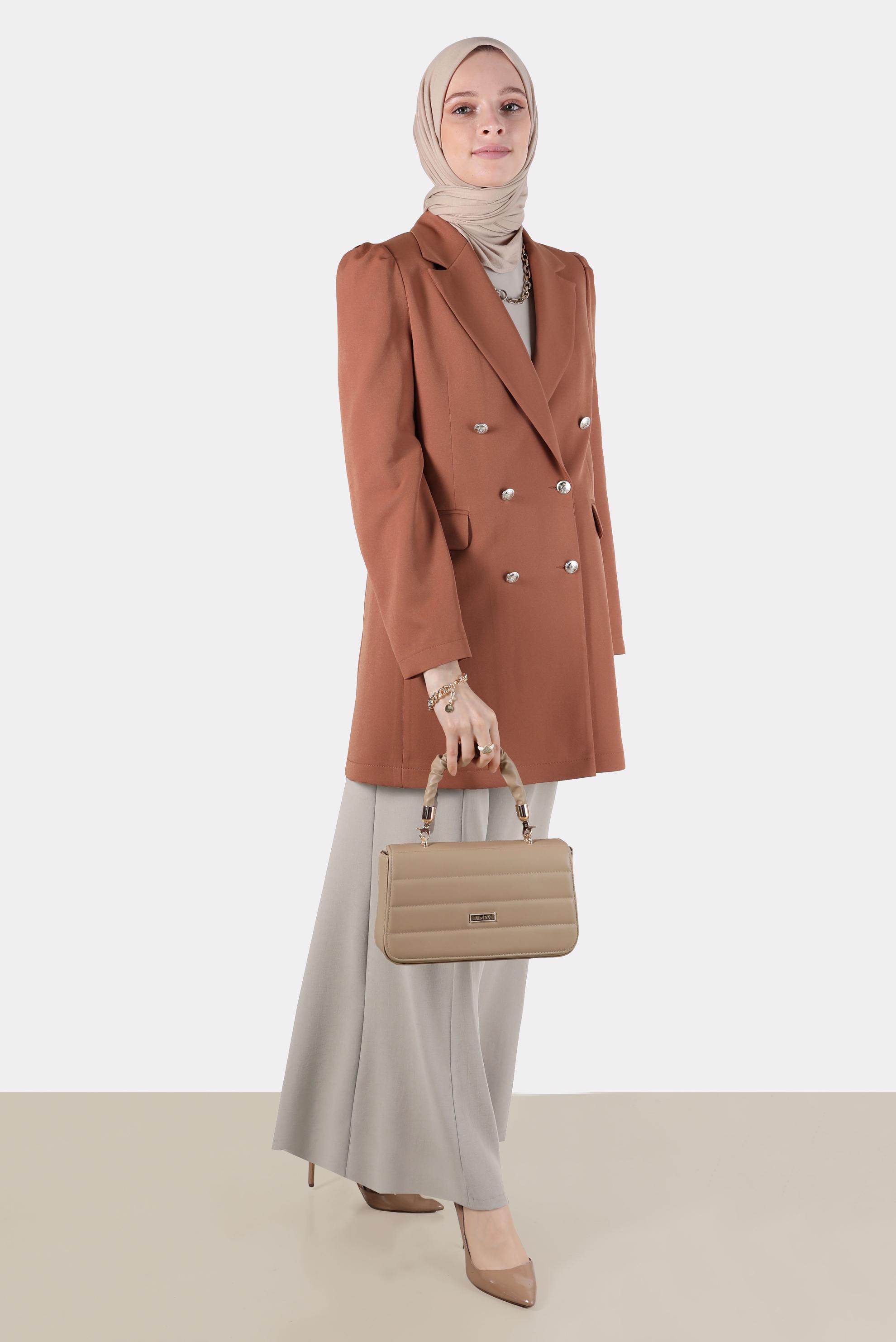 Tesettür giyim TABA KRUVAZE YAKA CEKET 42769 