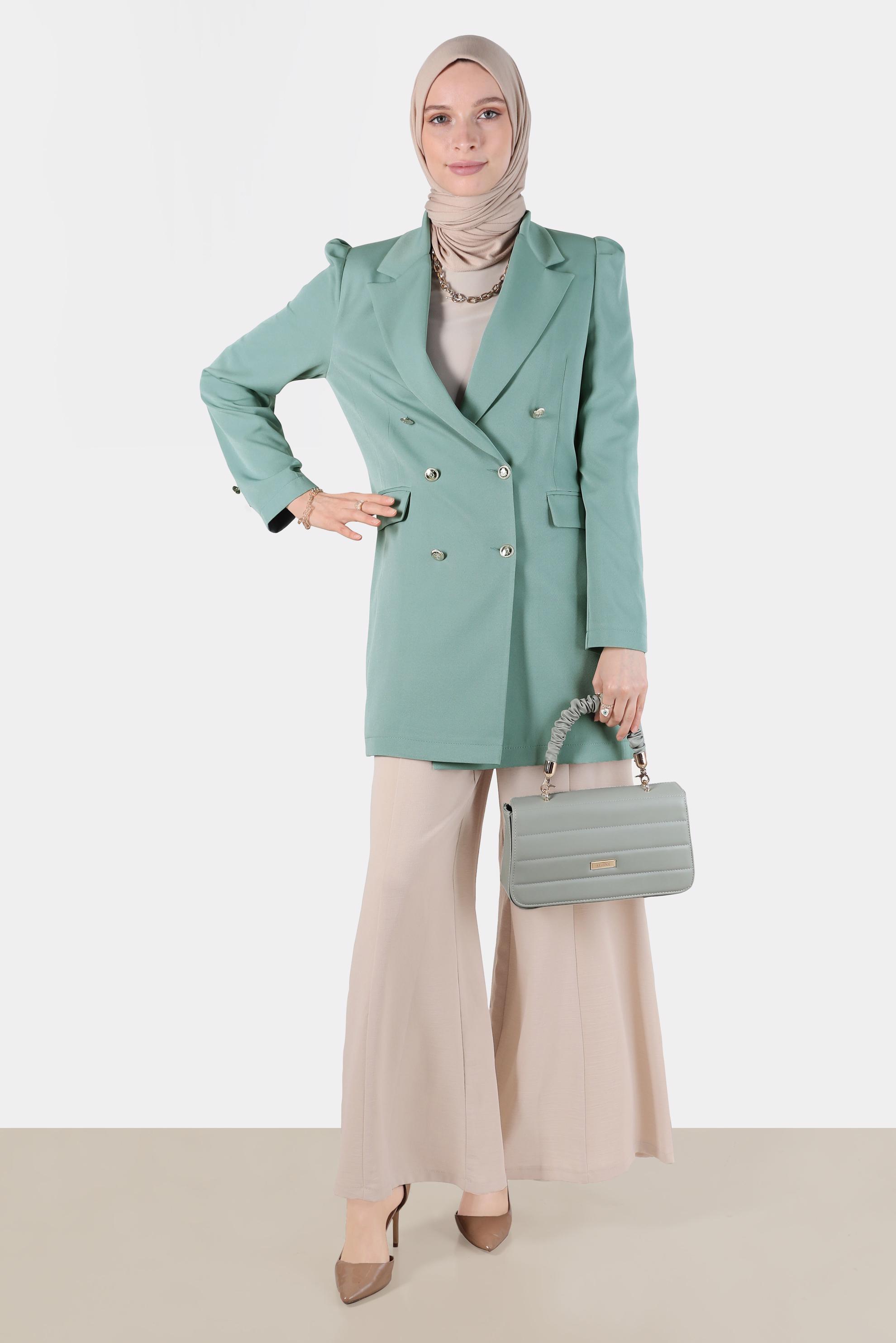 Tesettür giyim YEŞİL KRUVAZE YAKA CEKET 42769 