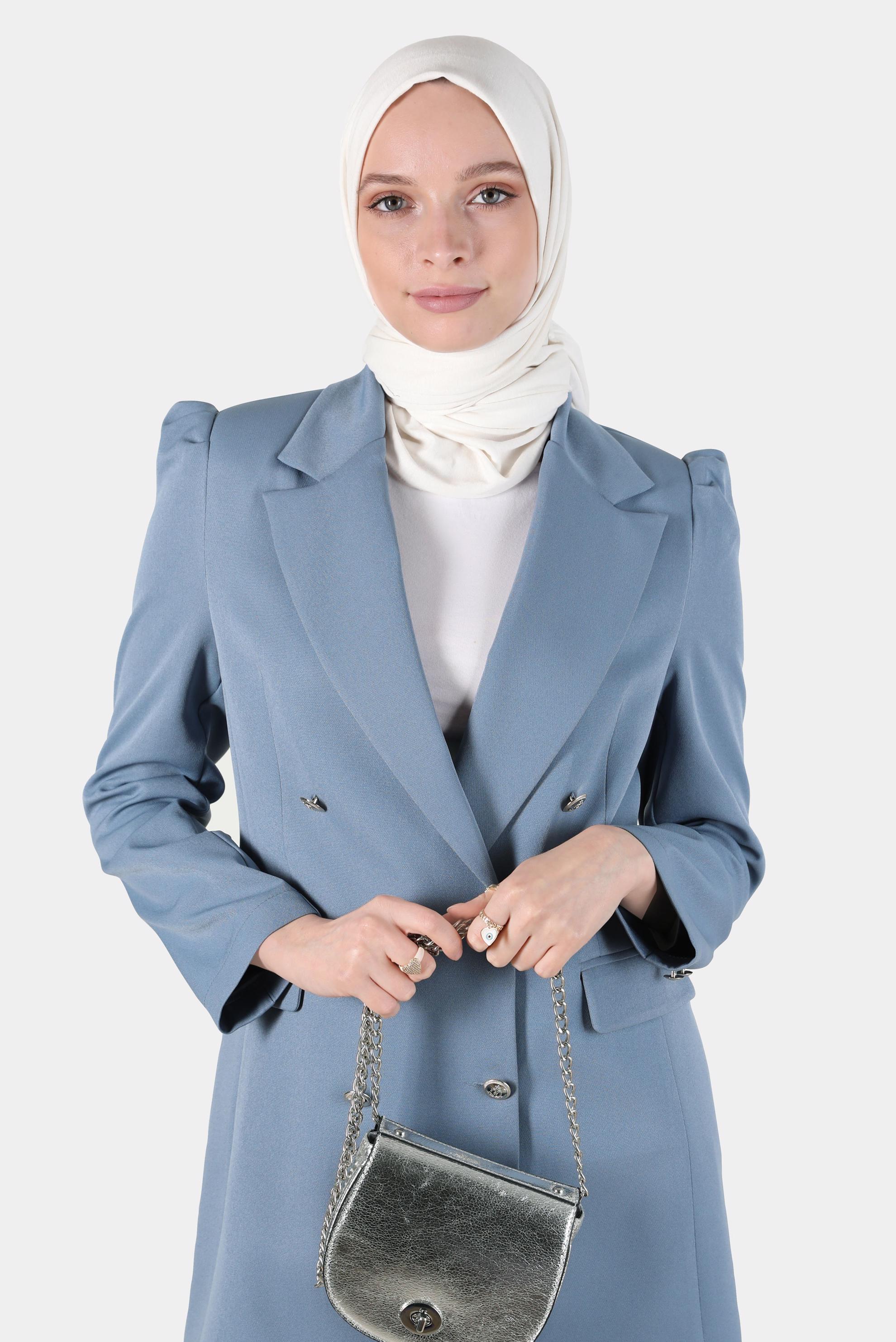 Tesettür giyim MAVİ KRUVAZE YAKA CEKET 42769 