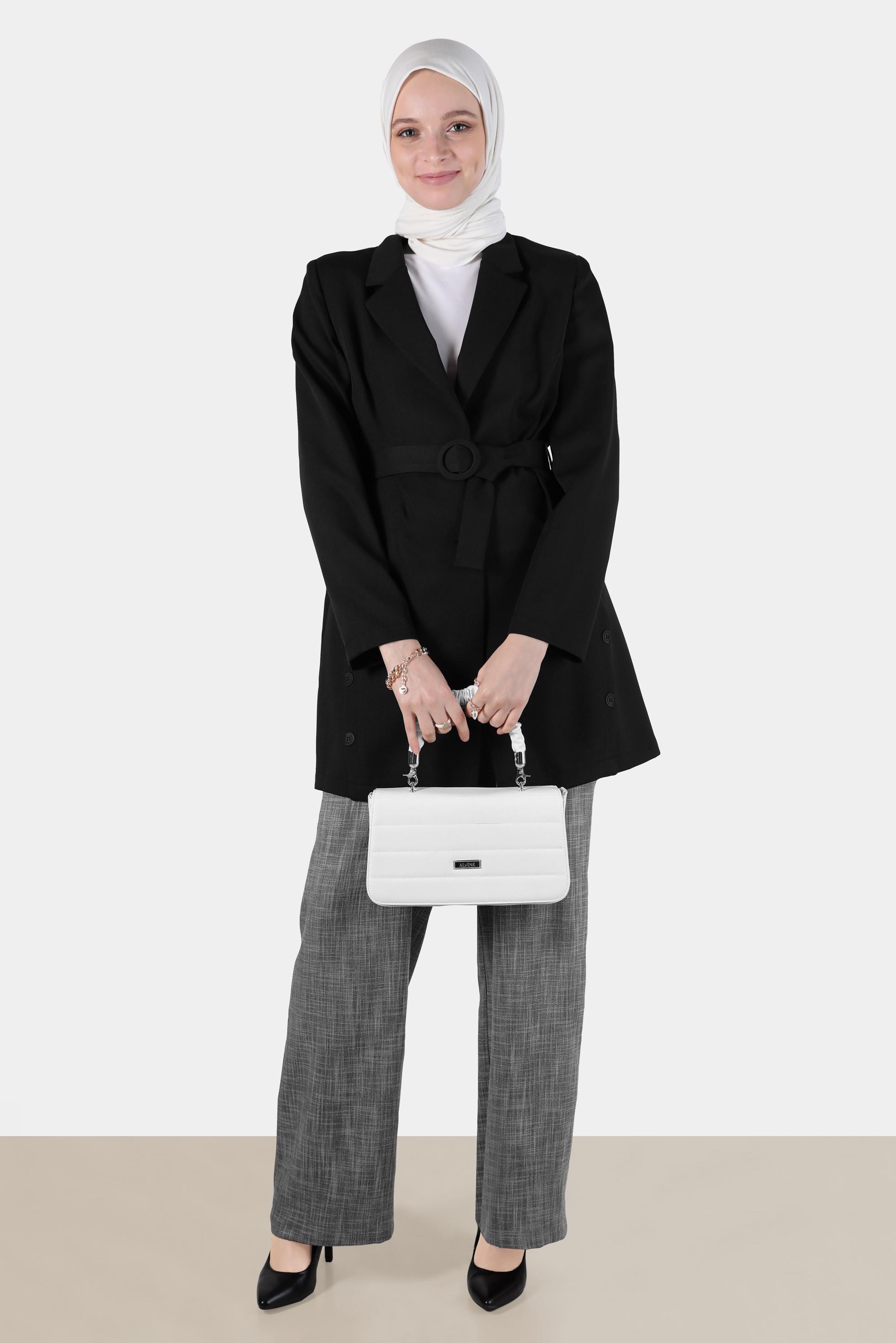 Vêtements hijab NOIR VESTE AVEC CEINTURE ET BOUTONS 42812