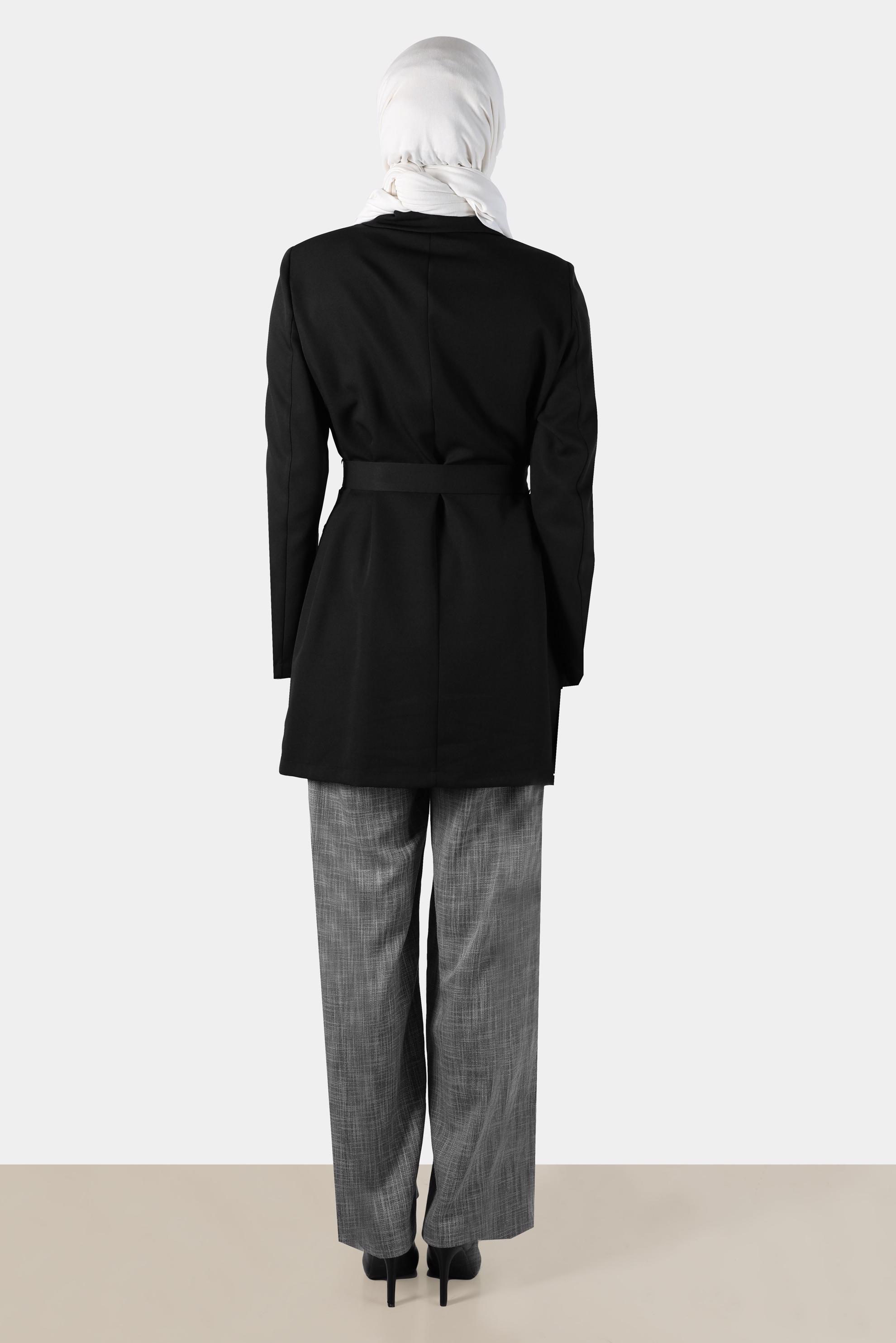 Vêtements hijab NOIR VESTE AVEC CEINTURE ET BOUTONS 42812