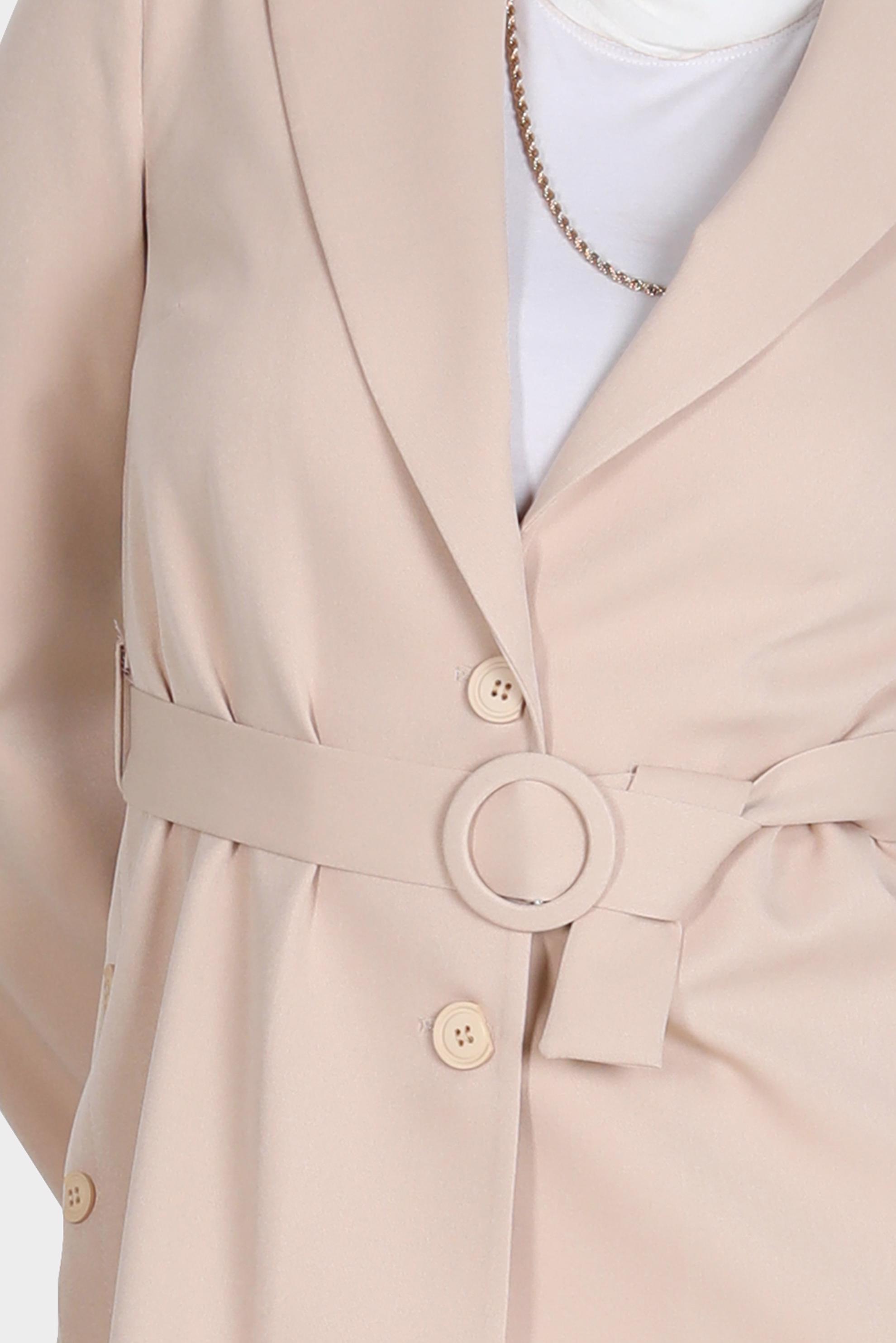 Tesettür giyim BEJ KUŞAKLI DÜĞME DETAYLI CEKET 42812