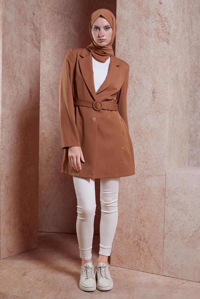 Hijab-Kleidung TABA JACKE MIT KNOPFDETAIL UND GÜRTEL 42812 - ALVİNA