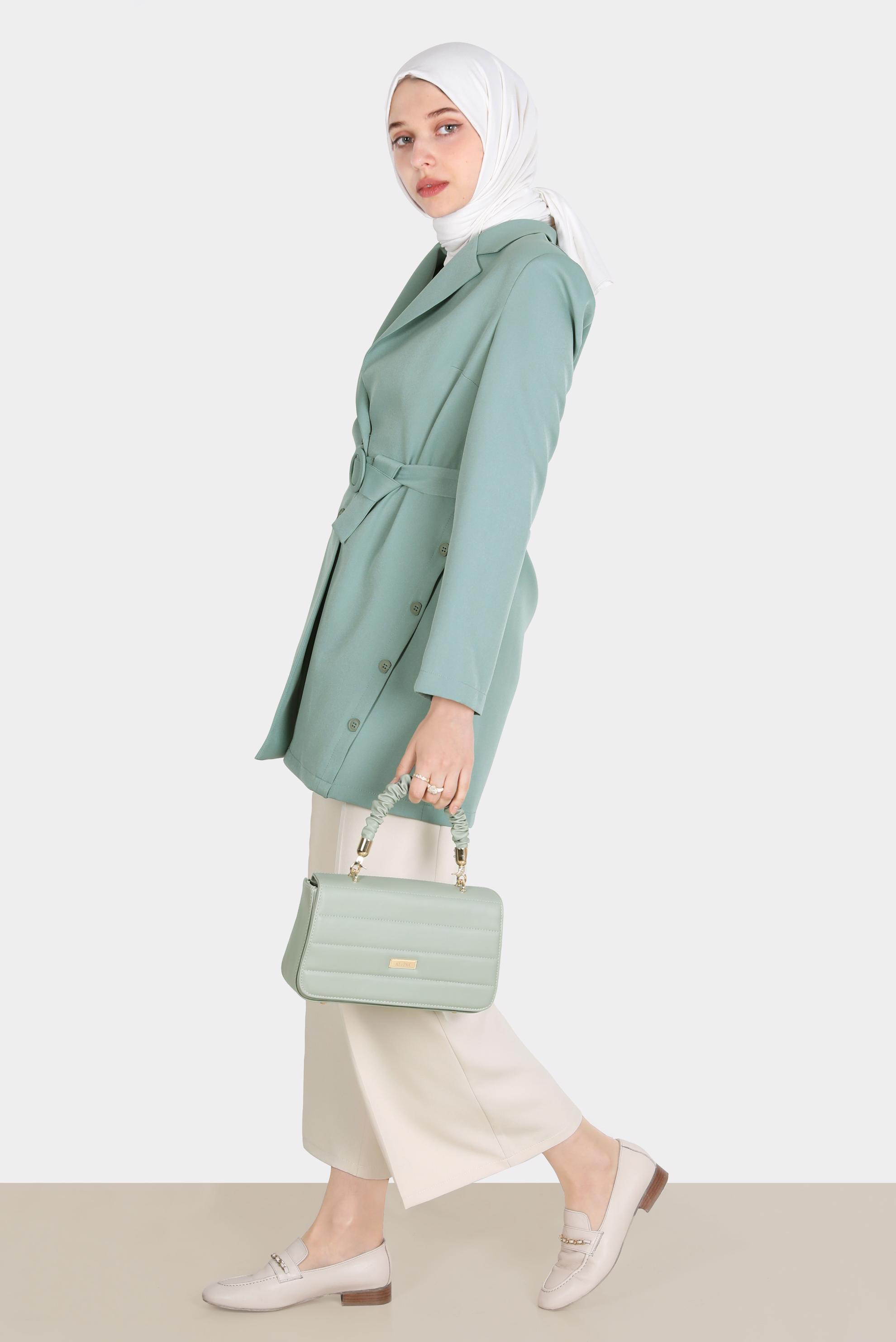 Hijab clothing GREEN BUTTON DETAIL BELTED JACKET 42812