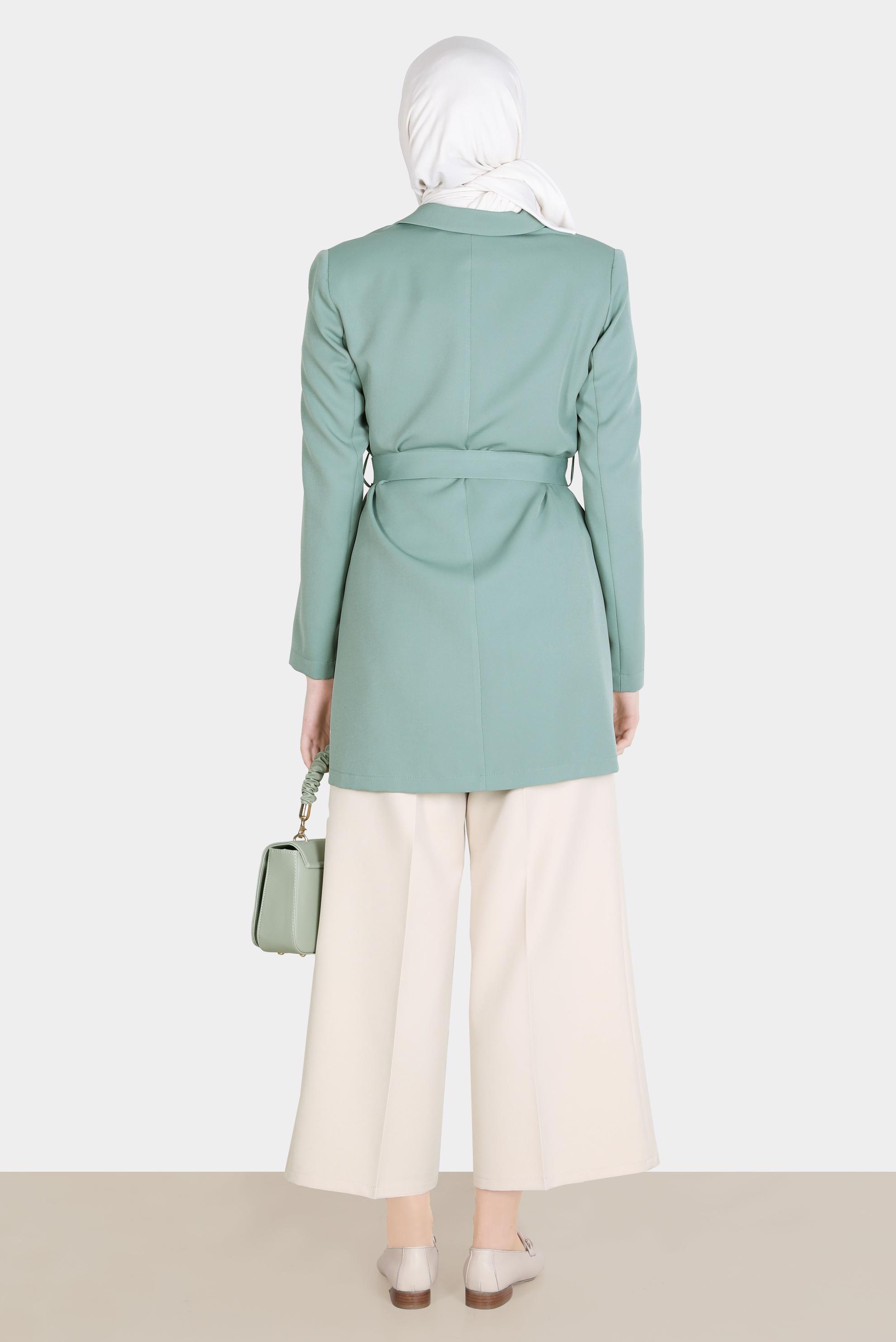 Hijab clothing GREEN BUTTON DETAIL BELTED JACKET 42812
