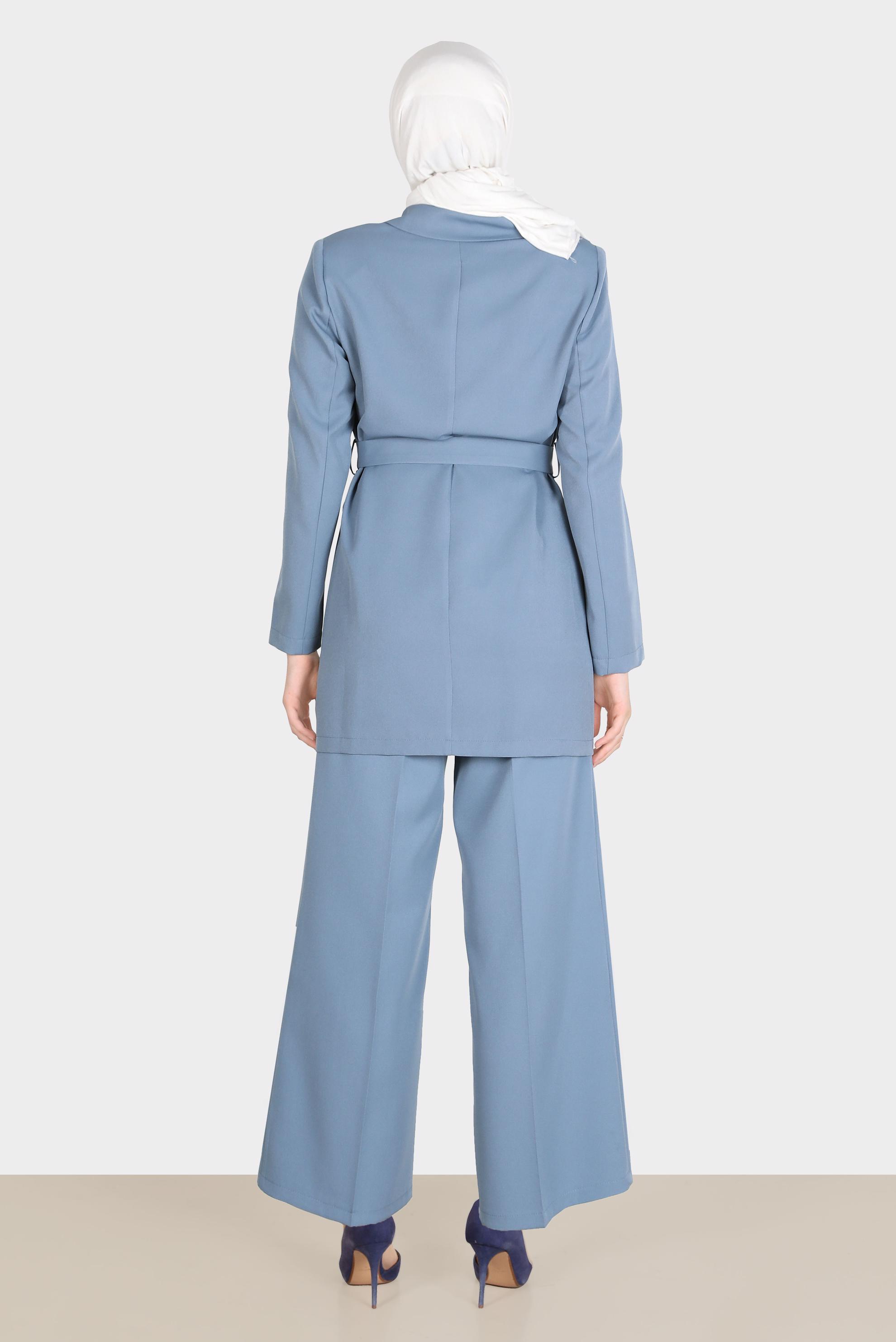 Tesettür giyim MAVİ KUŞAKLI DÜĞME DETAYLI CEKET 42812