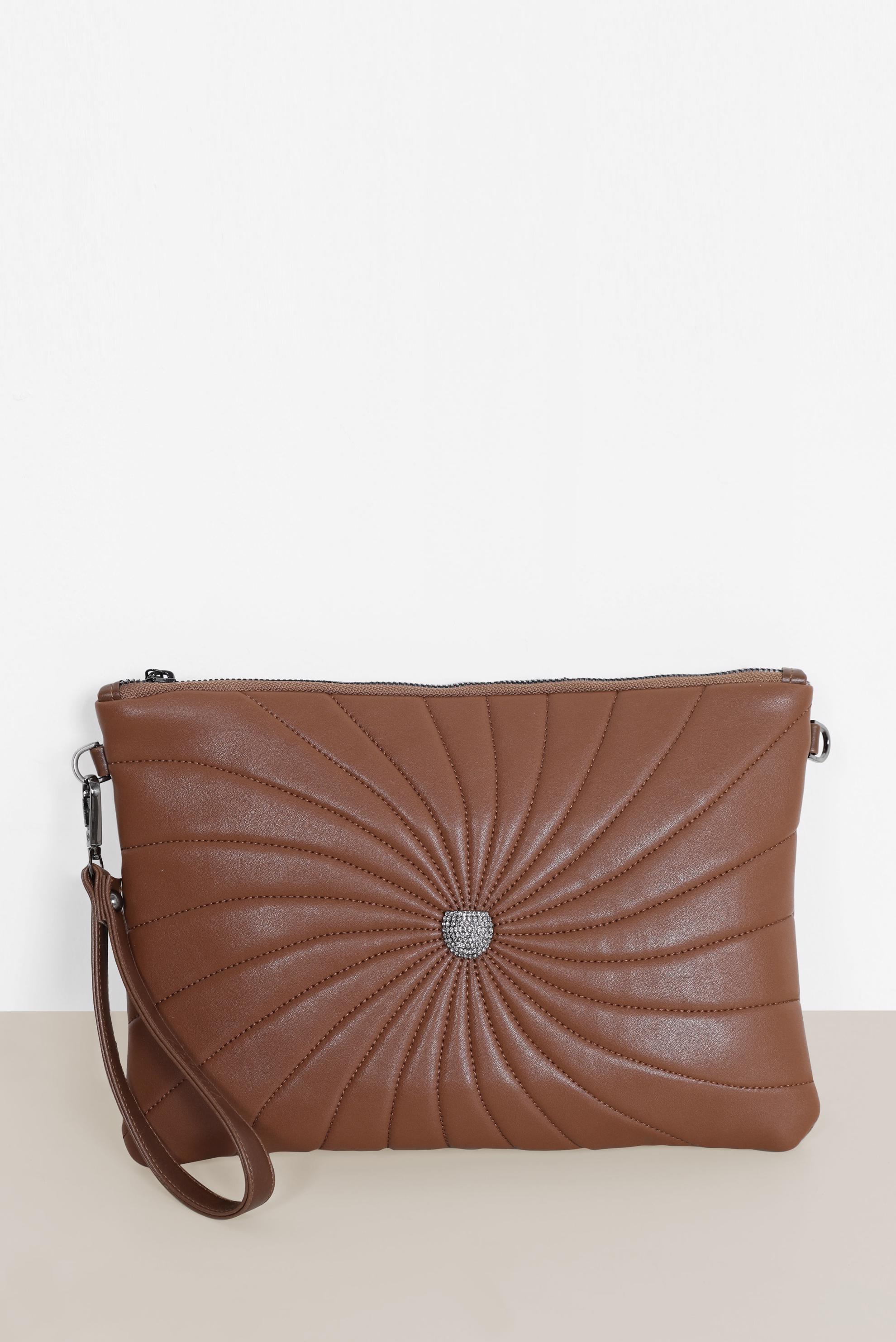 Tesettür giyim TABA ALVİNA DESENLİ DİKİŞ DETAYLI ÇANTA 082