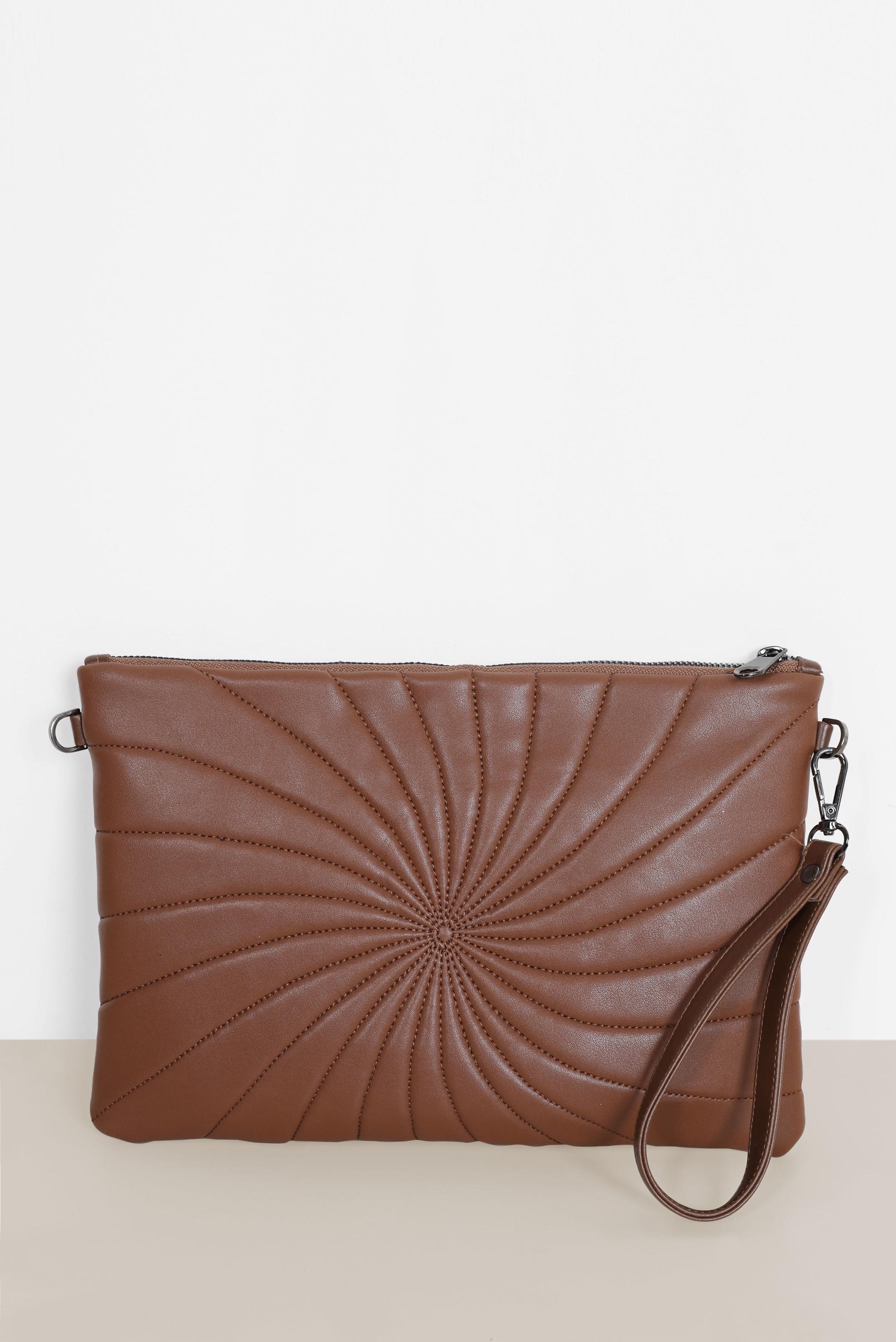 Tesettür giyim TABA ALVİNA DESENLİ DİKİŞ DETAYLI ÇANTA 082