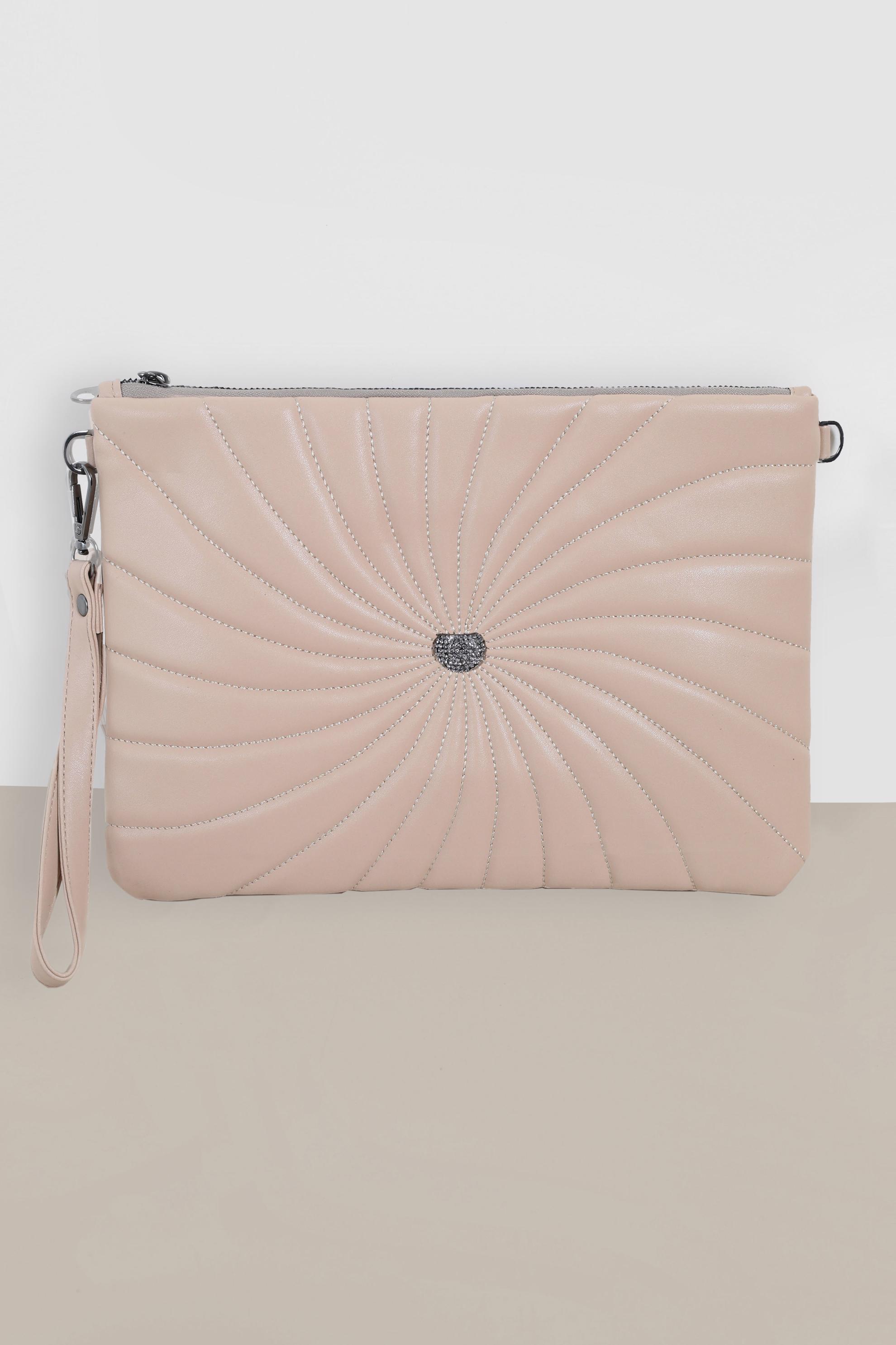 Tesettür giyim BEJ ALVİNA DESENLİ DİKİŞ DETAYLI ÇANTA 082