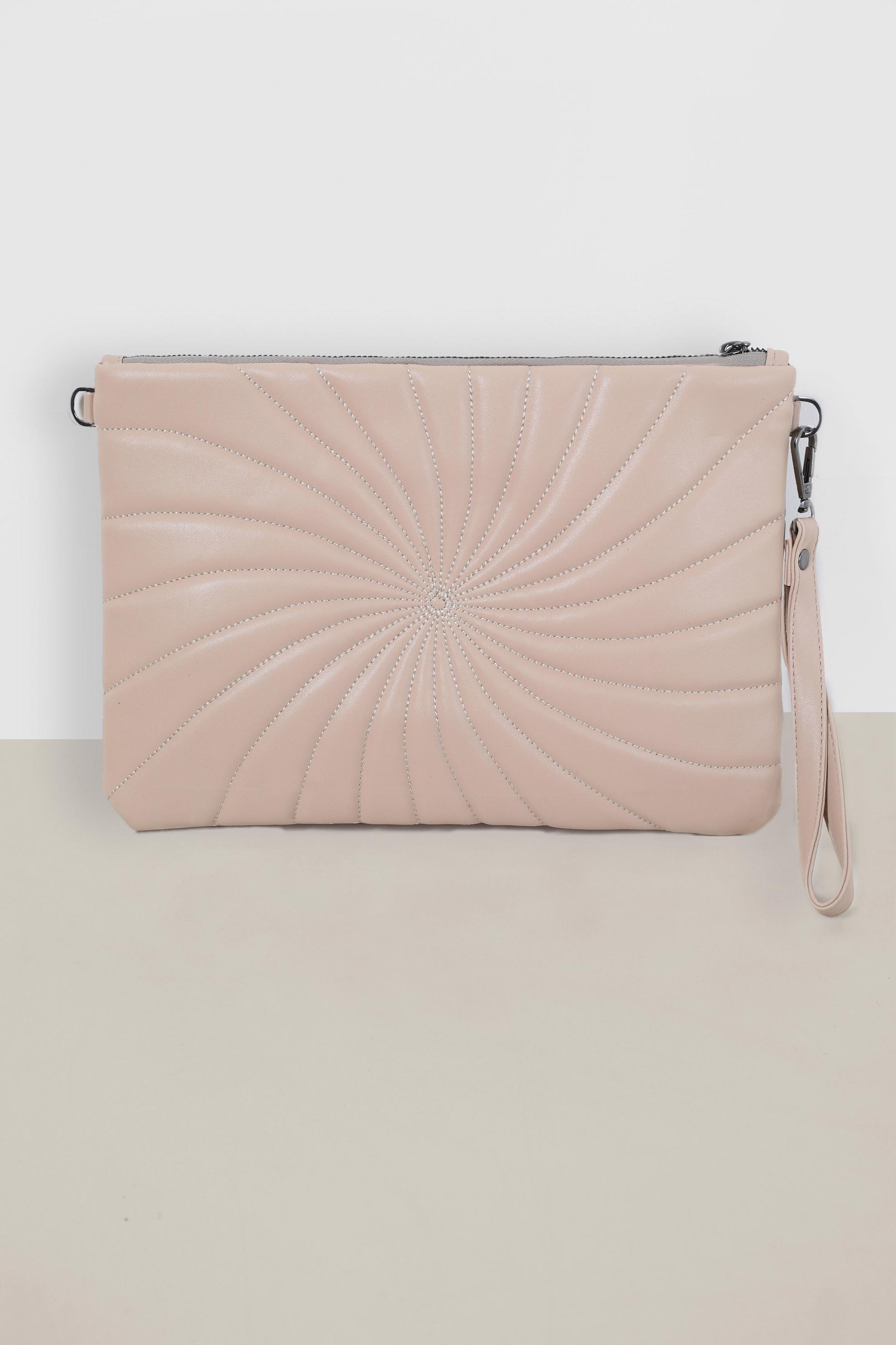 Tesettür giyim BEJ ALVİNA DESENLİ DİKİŞ DETAYLI ÇANTA 082