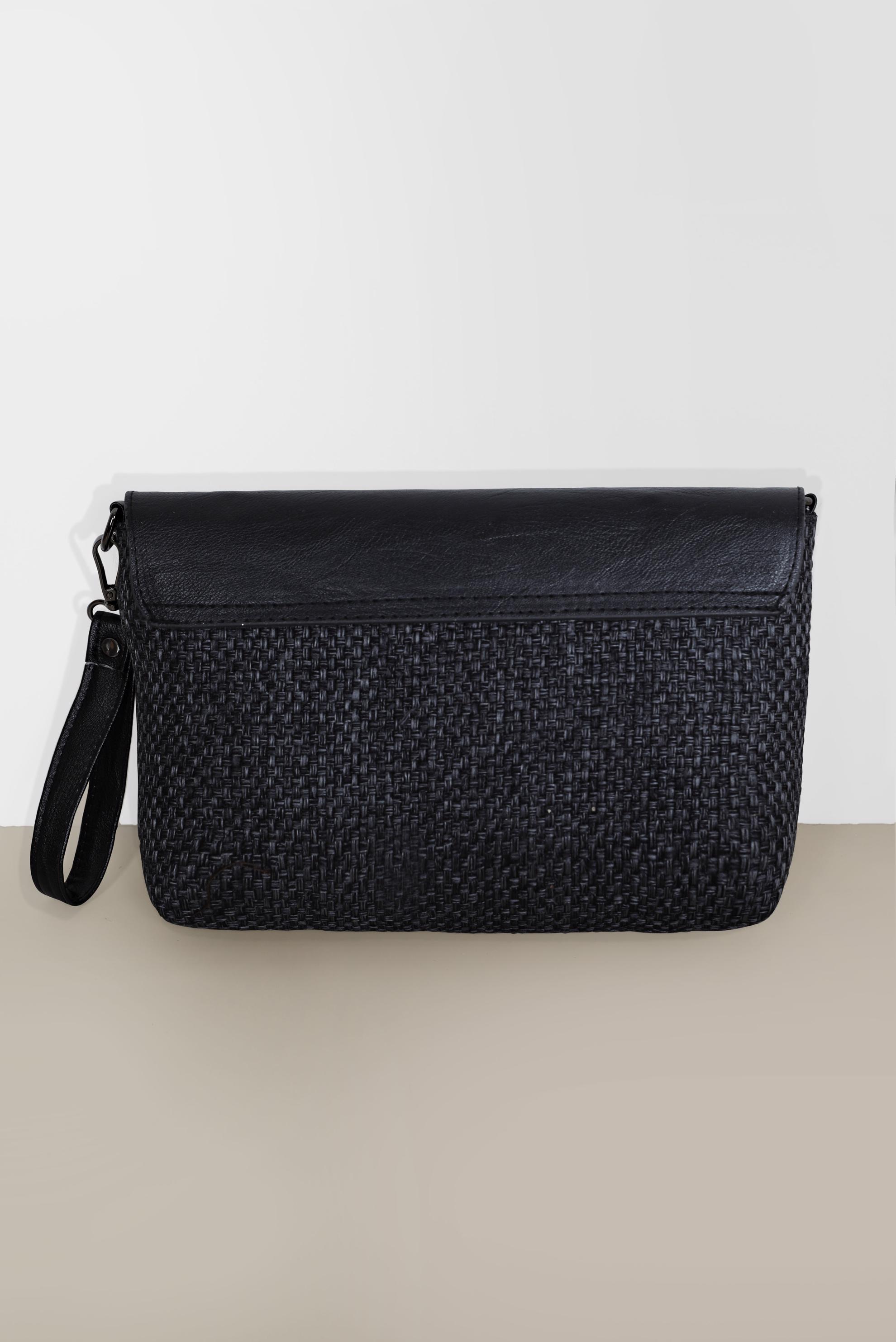 Tesettür giyim SİYAH ALVİNA DERİ DETAYLI HASIR ÇANTA 1909 