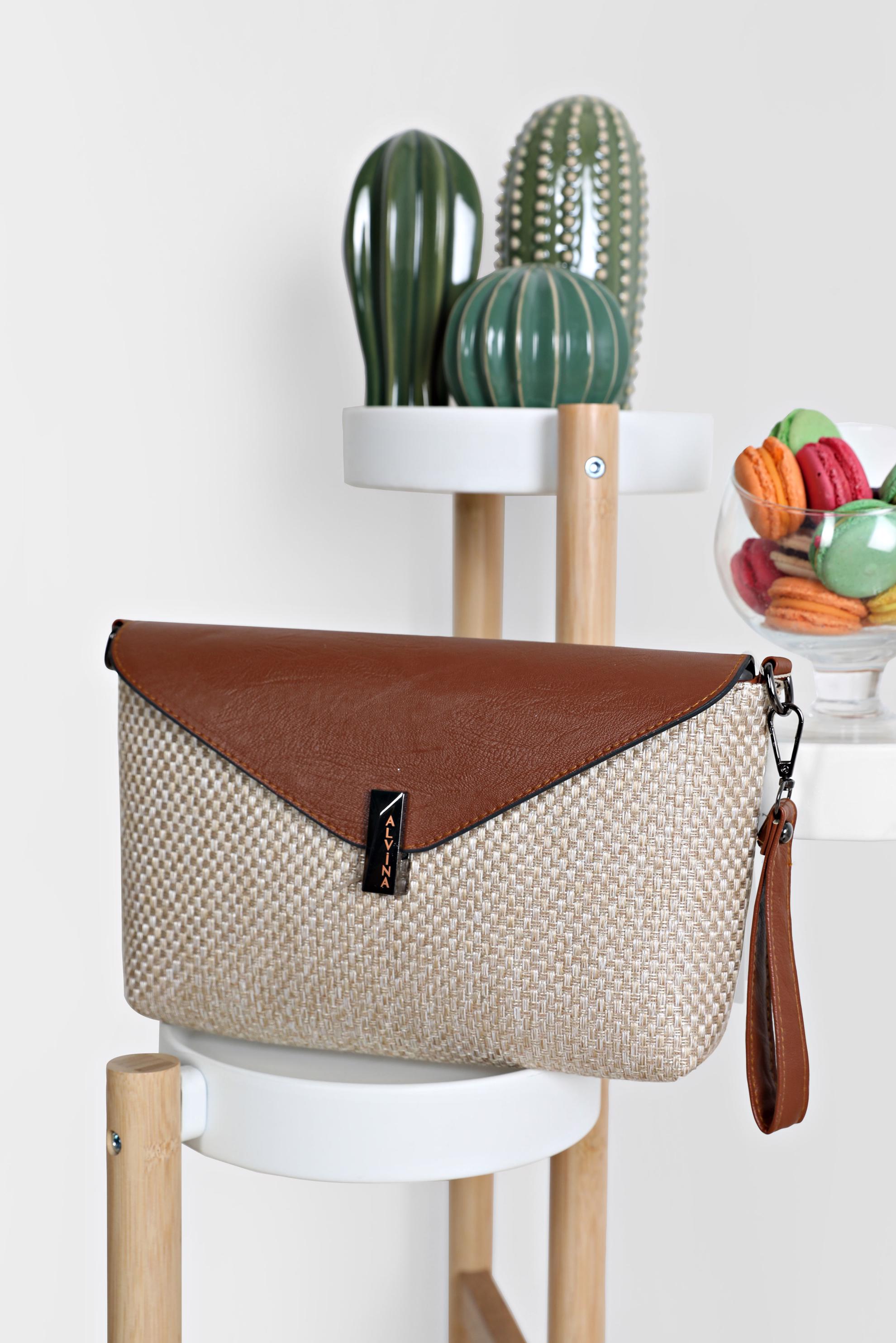 Tesettür giyim BEYAZ ALVİNA DERİ DETAYLI HASIR ÇANTA 1909 