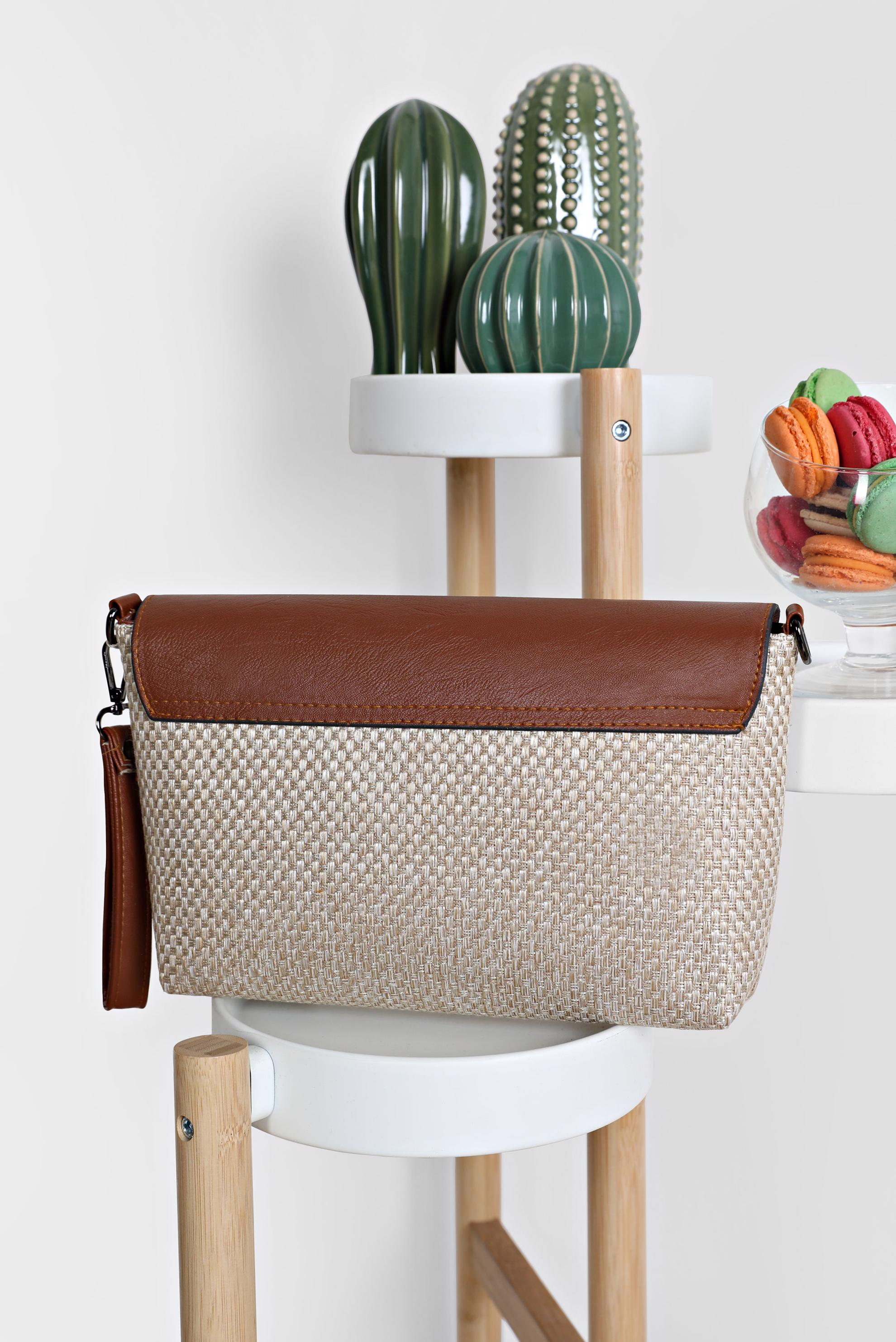 Tesettür giyim BEYAZ ALVİNA DERİ DETAYLI HASIR ÇANTA 1909 