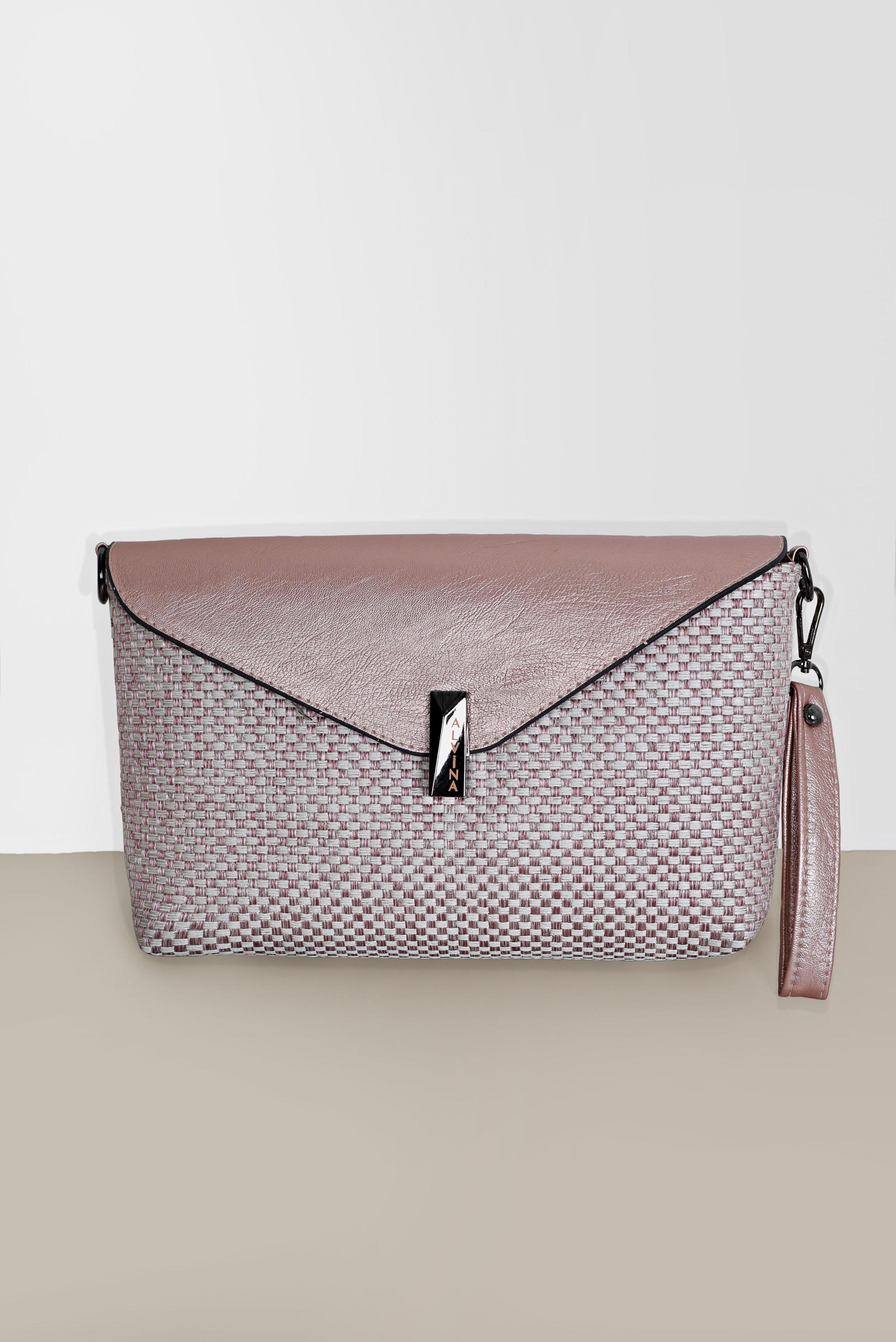 Tesettür giyim PUDRA ALVİNA DERİ DETAYLI HASIR ÇANTA 1909 