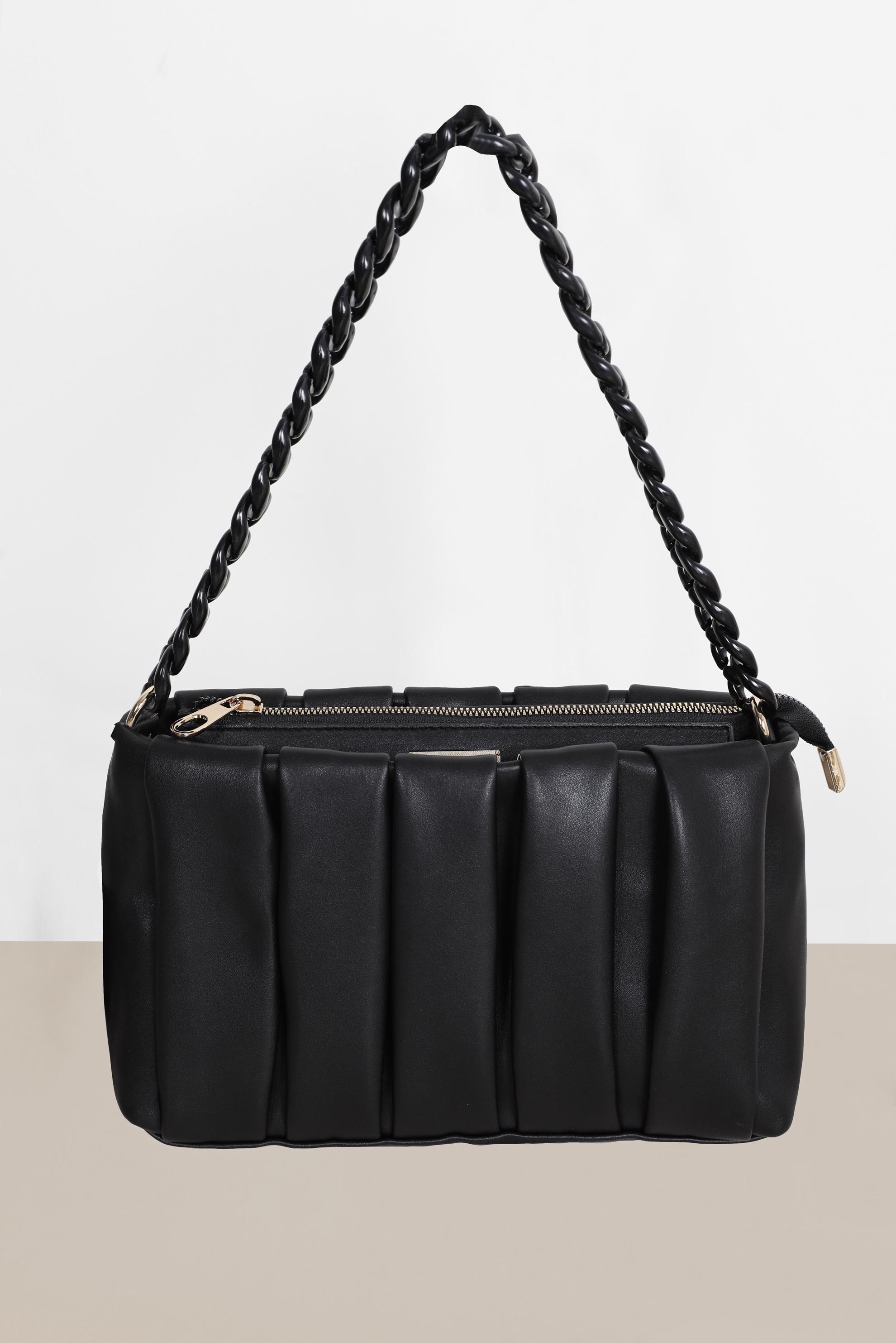 Tesettür giyim SİYAH ALVİNA PİLE DETAYLI ZİNCİR ASKILI ÇANTA 2047 