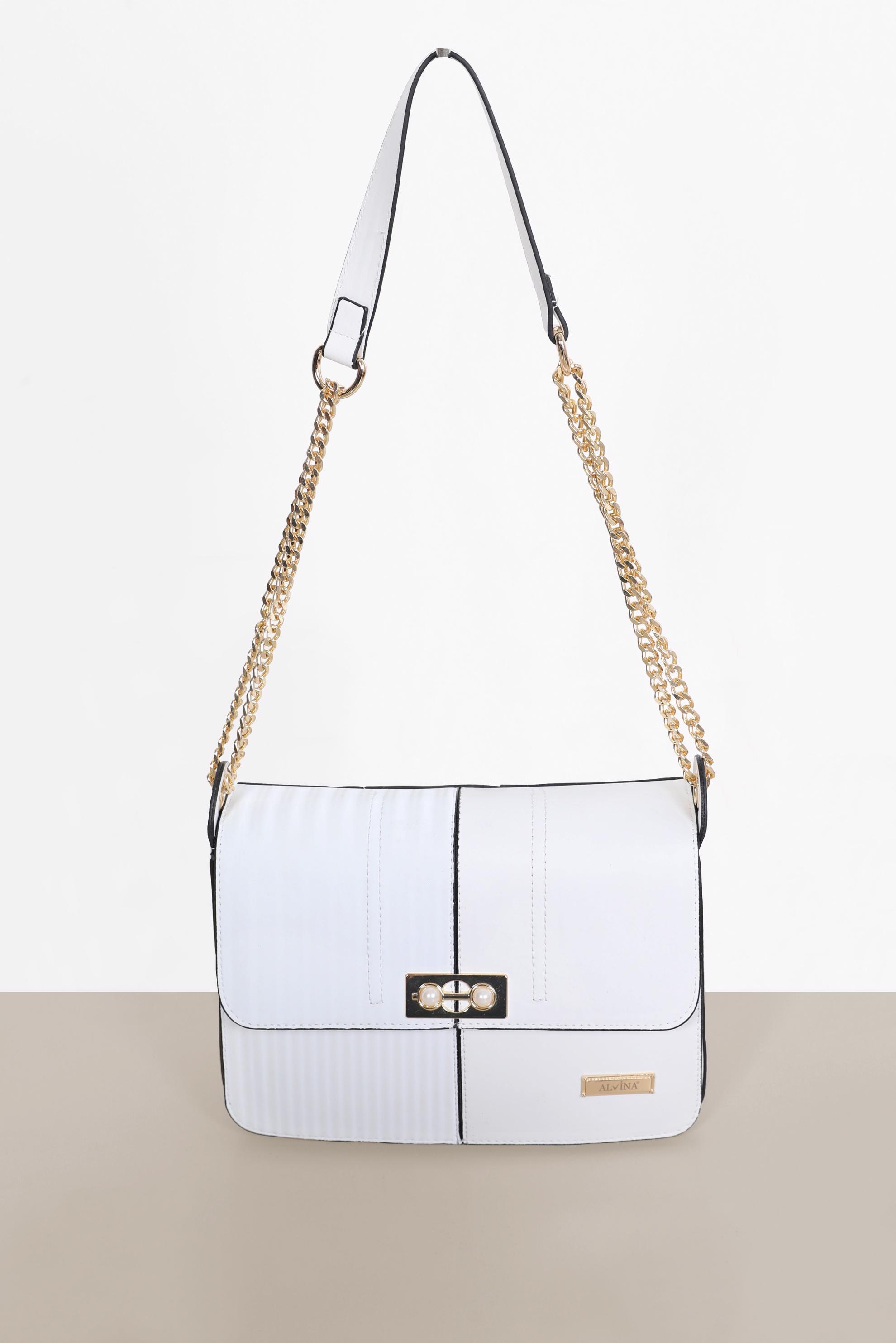 Tesettür giyim BEYAZ ALVİNA ZİNCİR DETAYLI ÇANTA 2081