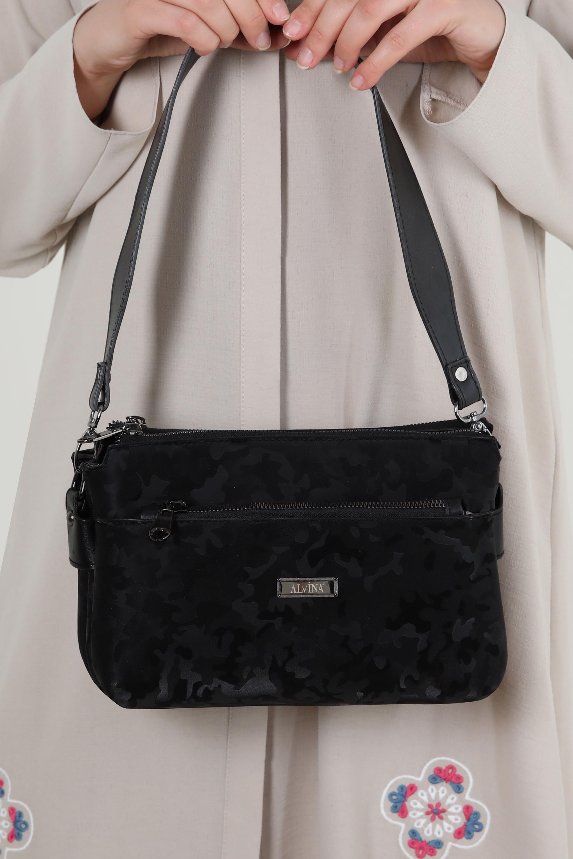 Tesettür giyim SİYAH ALVİNA FERMUARLI DESENLİ ÇANTA 5125