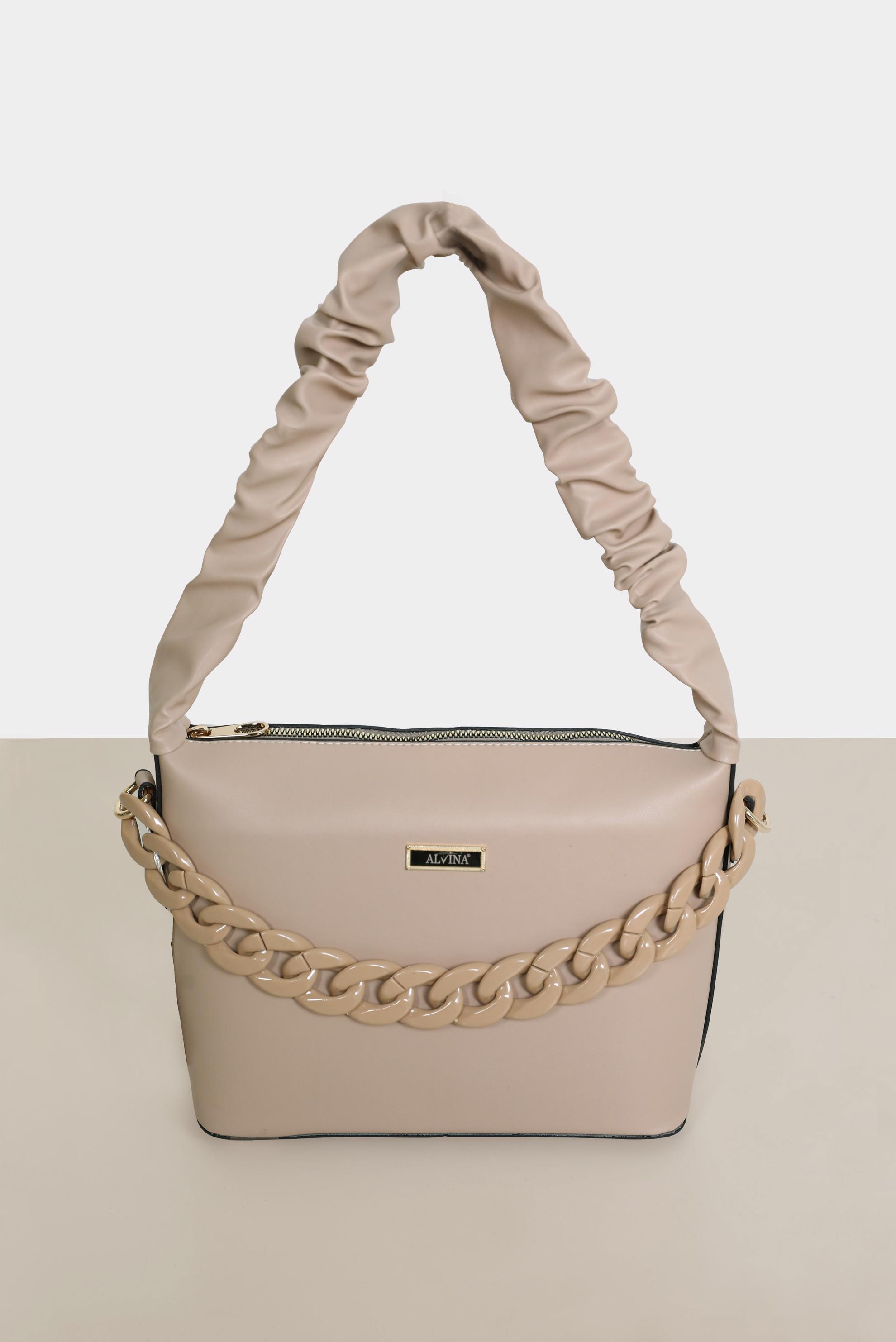 Tesettür giyim BEJ ALVİNA ZİNCİR DETAYLI ÇANTA 6005 