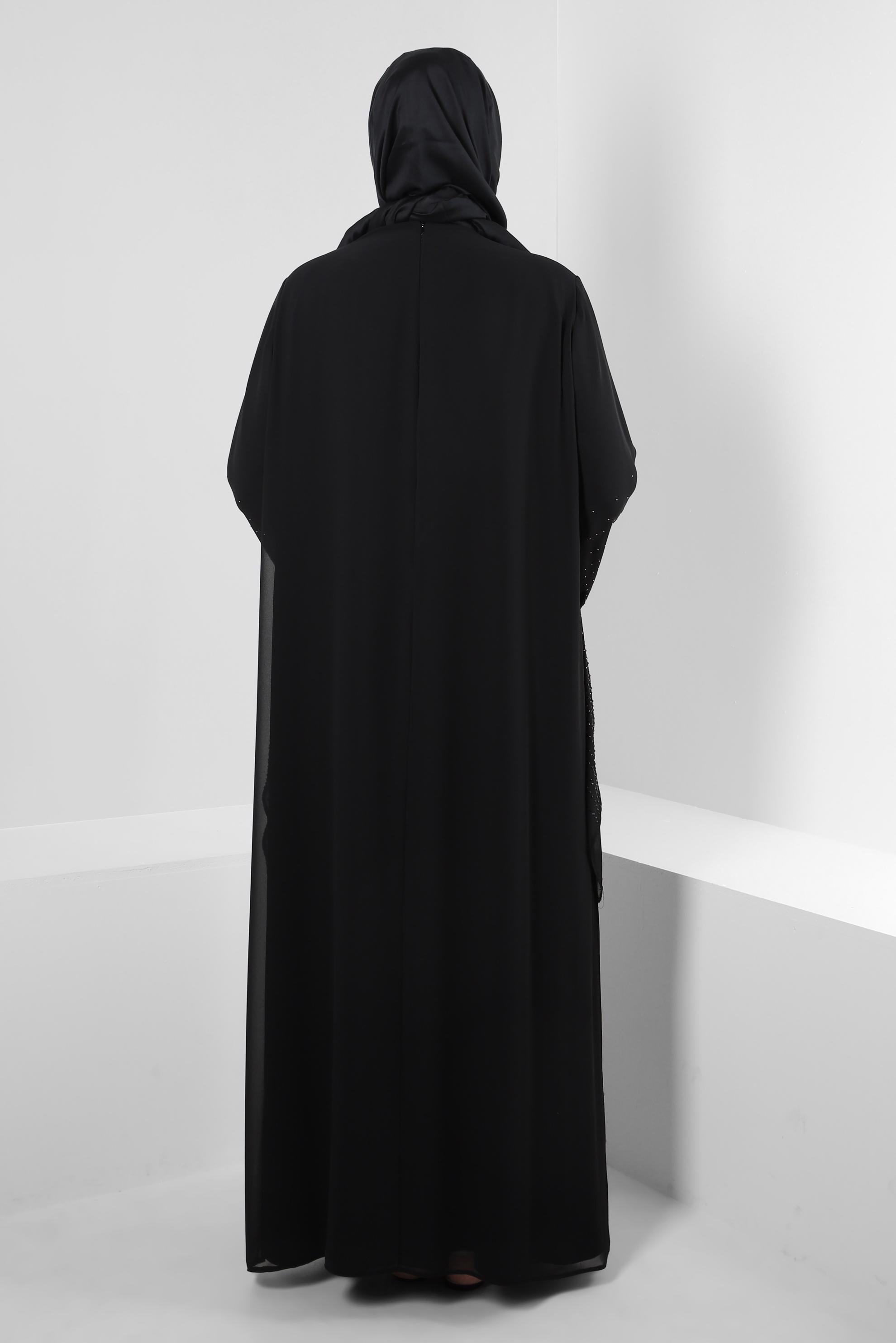 Tesettür giyim SİYAH TAŞ BASKILI BİSİKLET YAKA ELBİSE 20222