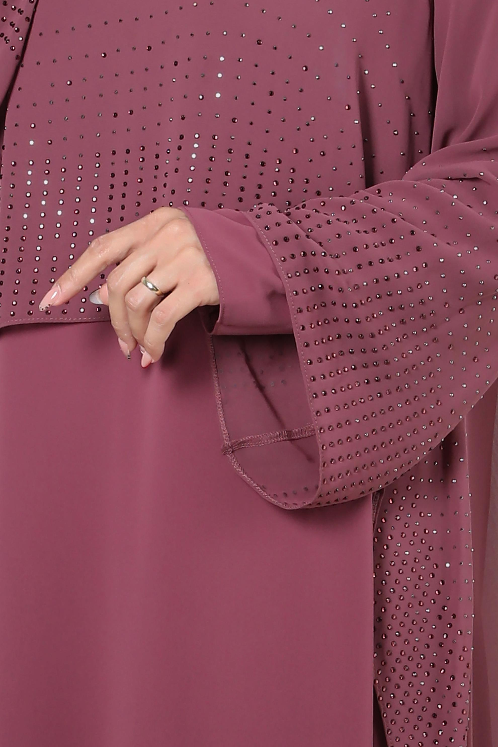 Tesettür giyim PEMBE TAŞ BASKILI BİSİKLET YAKA ELBİSE 20222